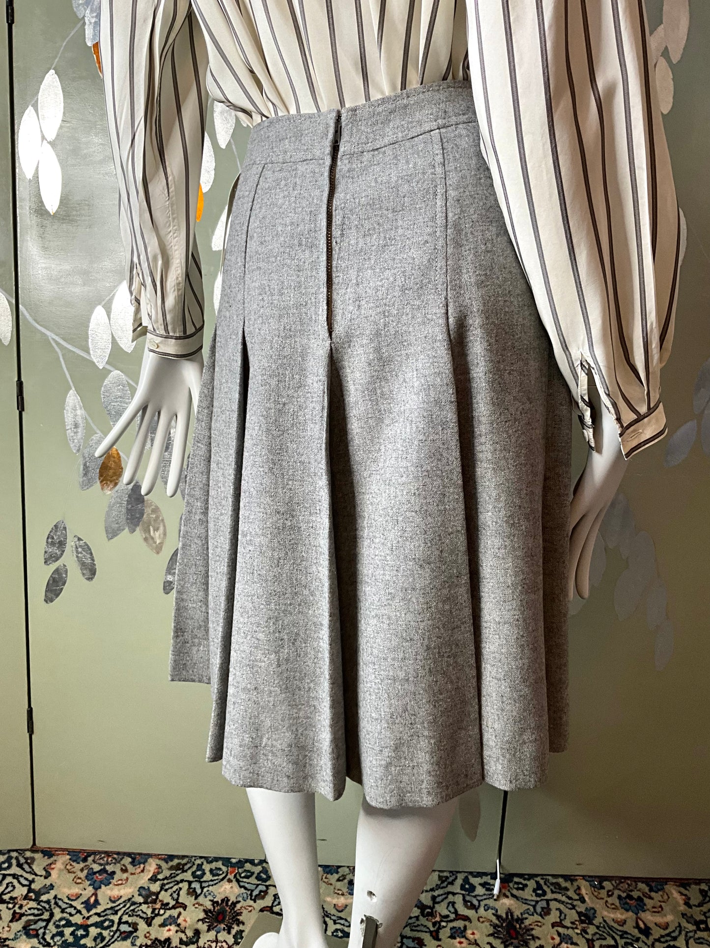 Vintage 1970s Celine Pleated Grey Wool Skirt, Small