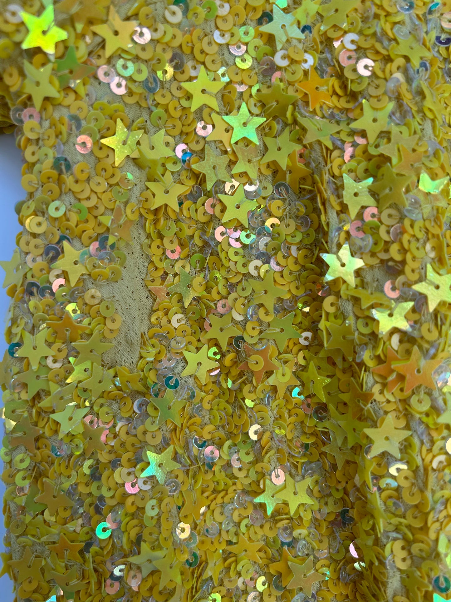 y2k Yellow Star Sequinned Mini Dress, XS