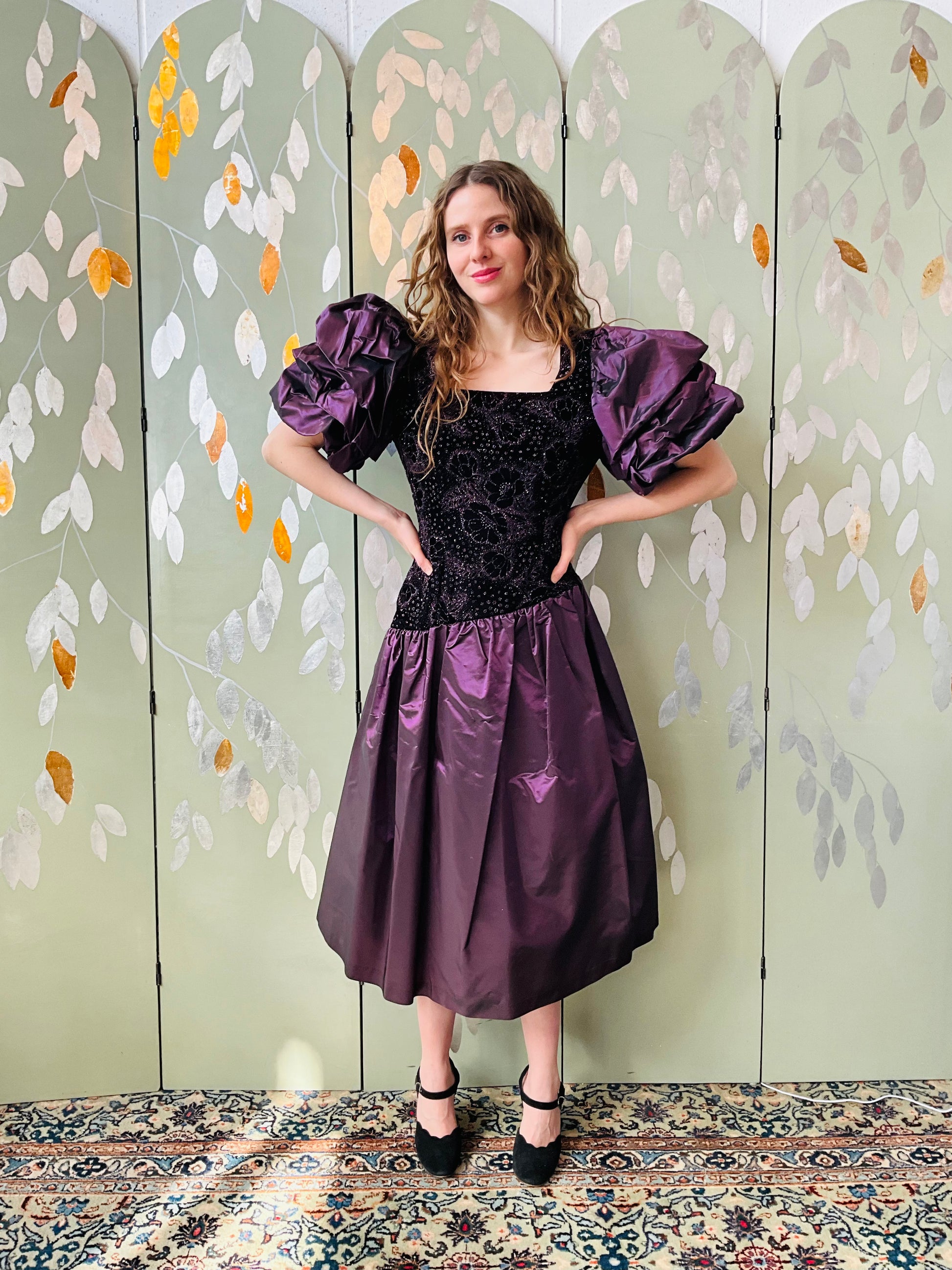 1980s Purple Velvet & Taffeta Prom/Party Dress, Floral Sparkle Bodice, –  Ian Drummond Vintage