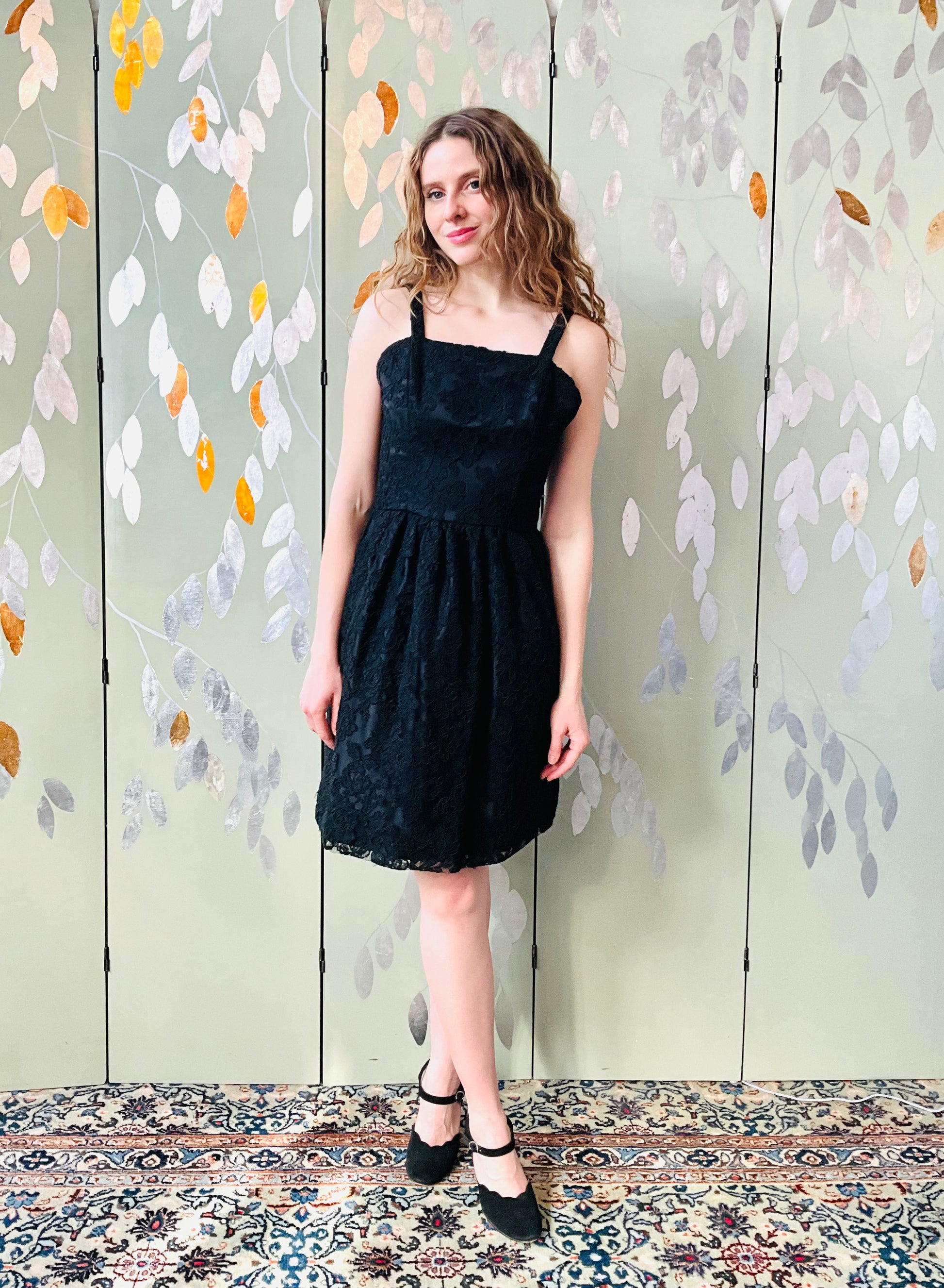 Vintage 1980s Black Lace Bubble Skirt Party Dress Small Ian