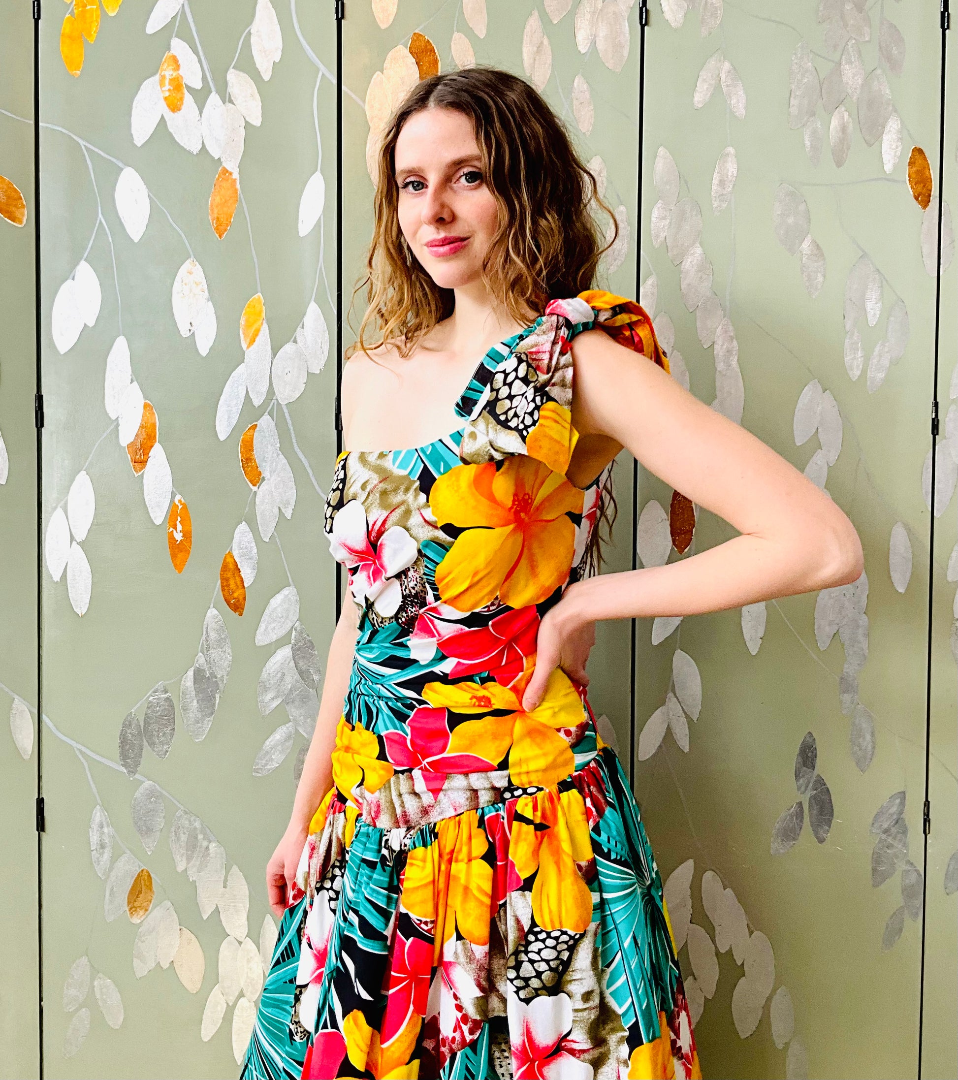 Vintage 1980s Tropical Floral Party Dress, Small