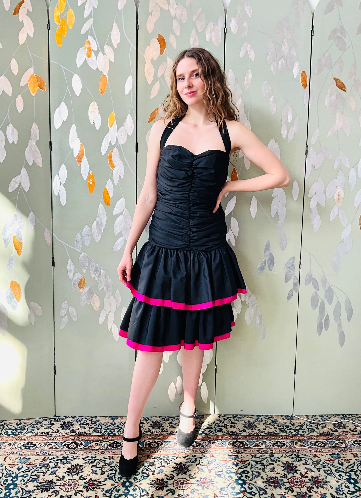 pink and black party dress Blush pink and Black lace tulle half sleeves Fancy dress for special occasion bridesmaid party wedding pageant photoshoot Christmas
