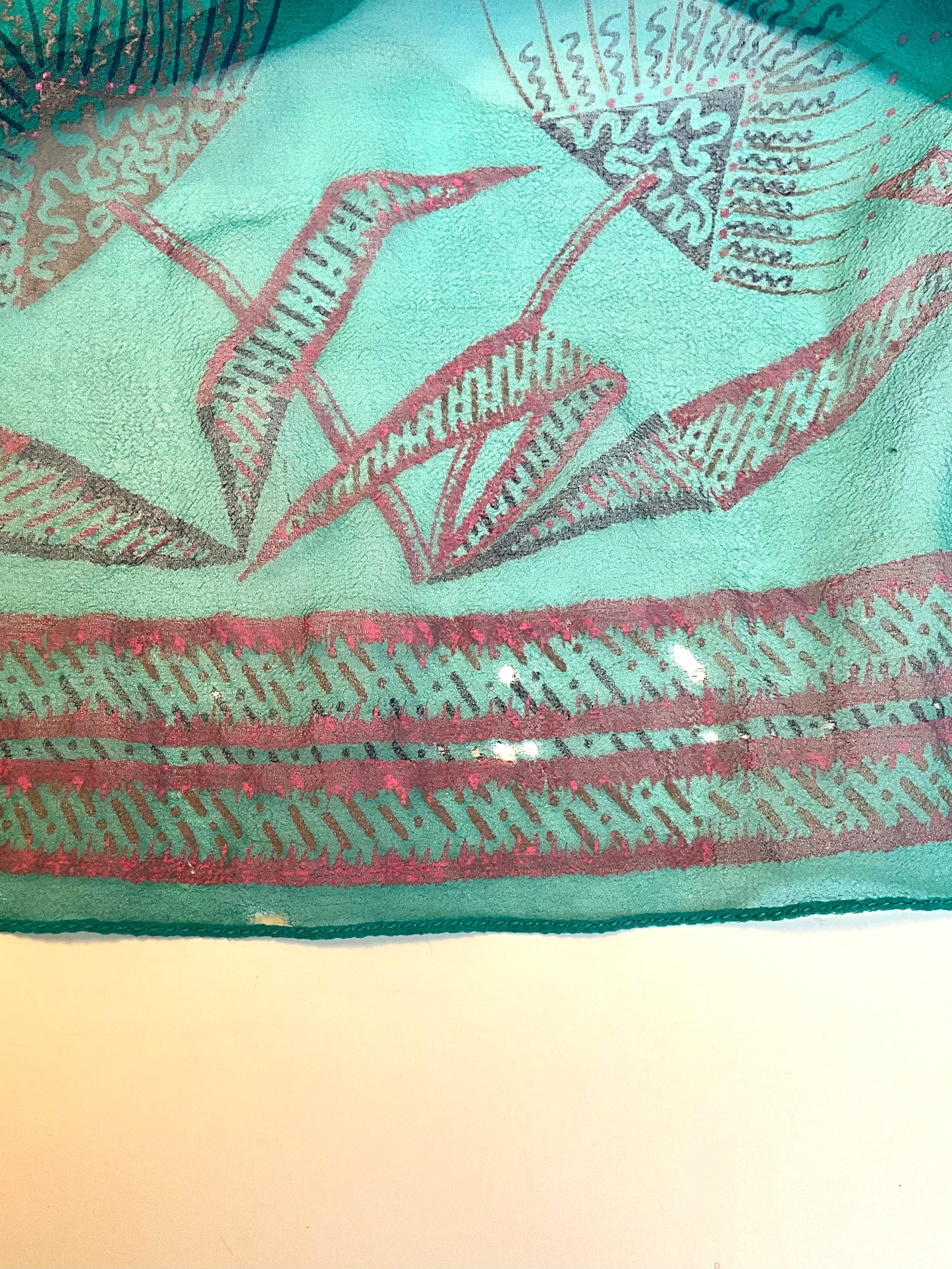 Vintage 1983 Zandra Rhodes Turquoise Printed Embellished Silk Chiffon Fairy Gown, Size 6