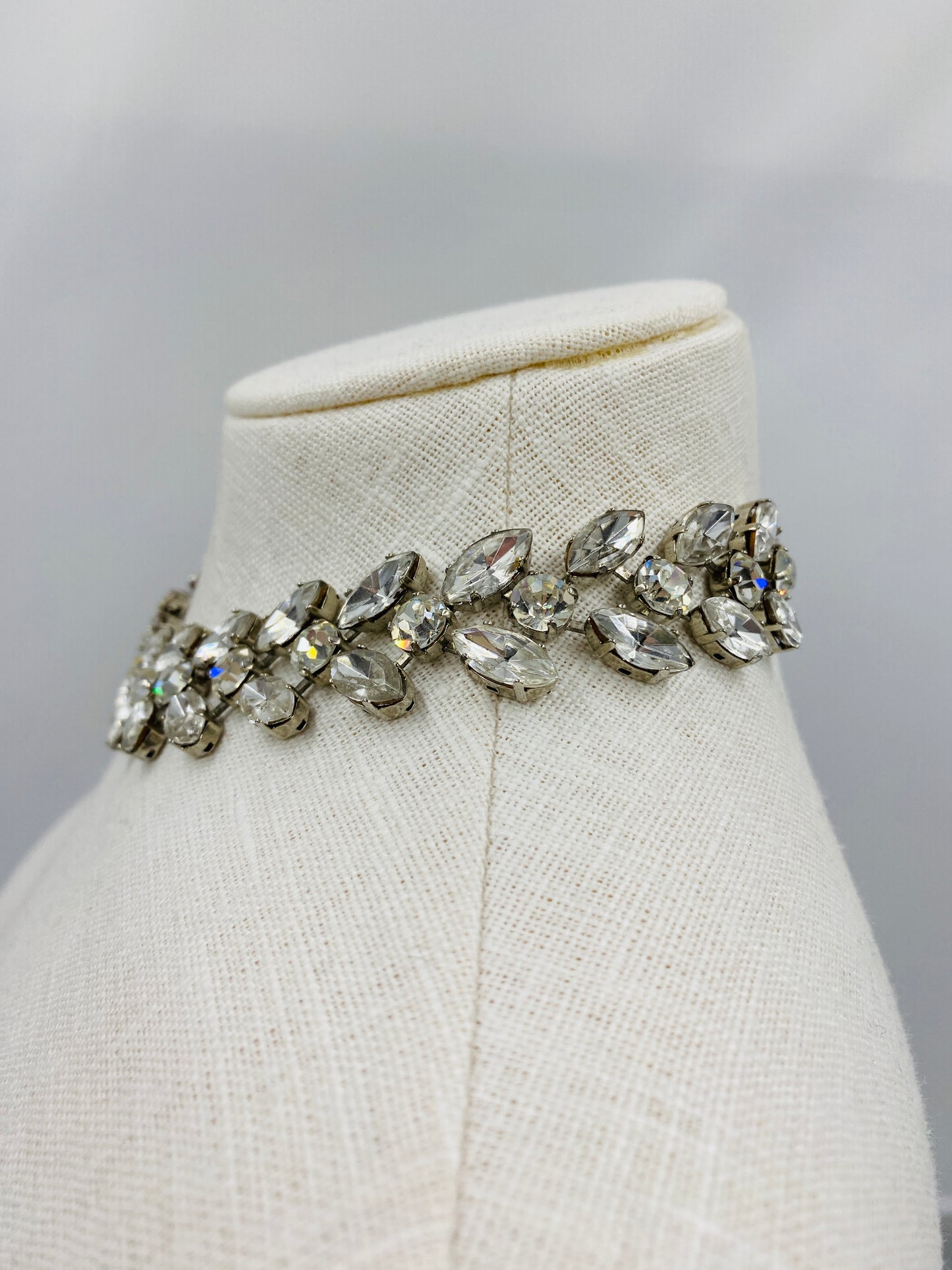 Vintage 1950s Crystal Marquise Rhinestone Choker Necklace