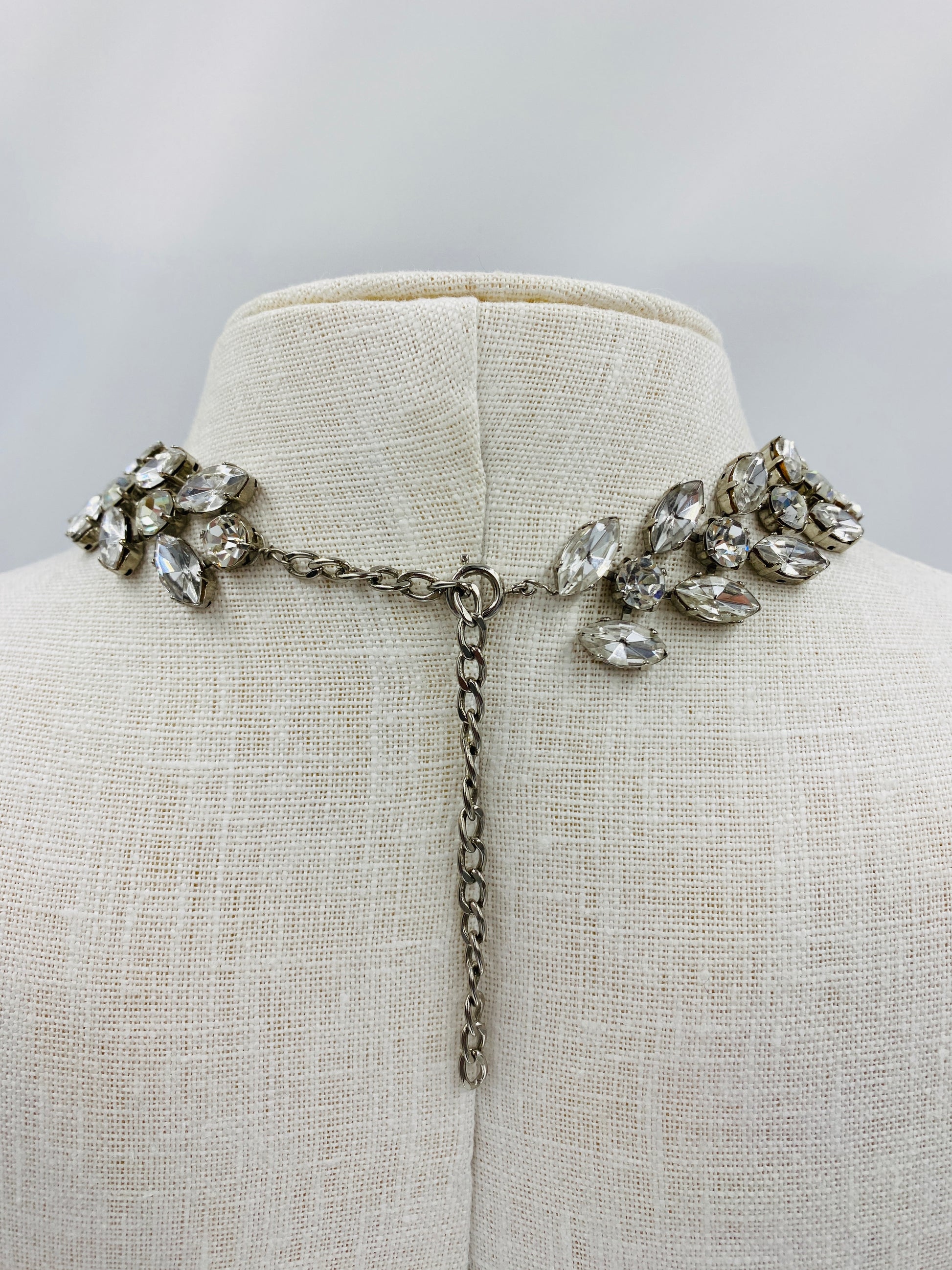 Vintage 1950s Crystal Marquise Rhinestone Choker Necklace