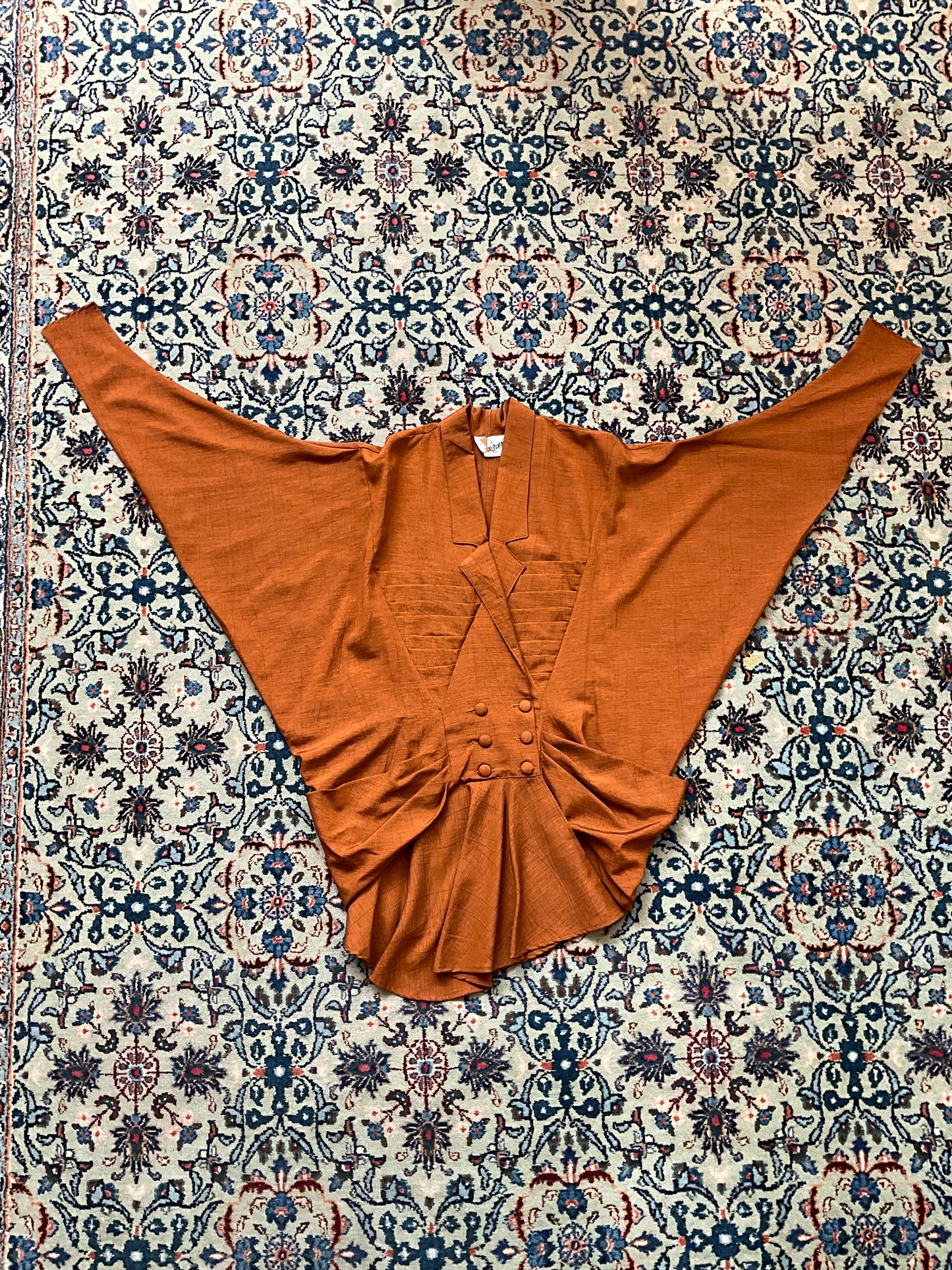Vintage 1980s Japanese Inspired Copper Draped Skirt Suit, Small