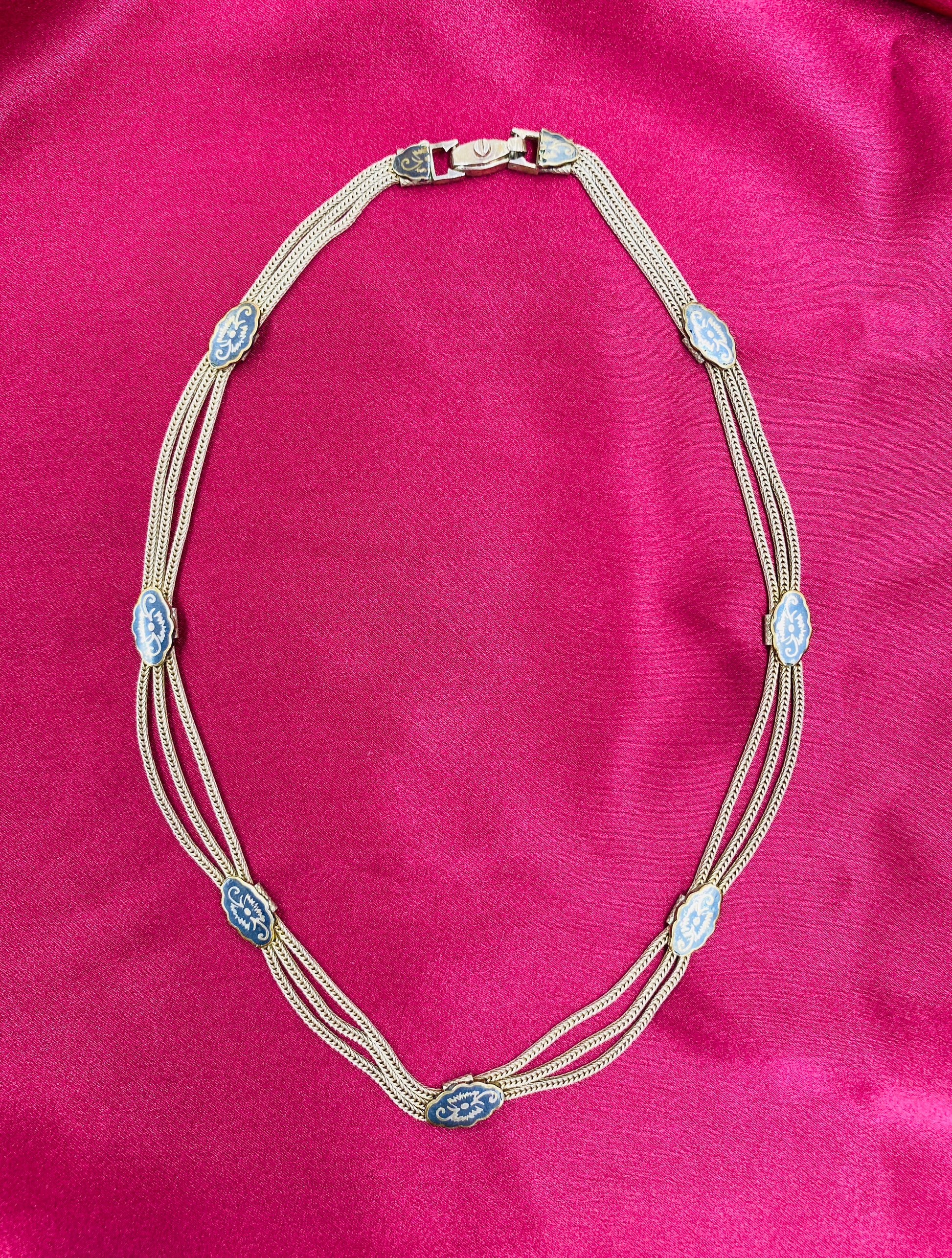 Vintage Anatoli Silver Niello 3 Strand Necklace