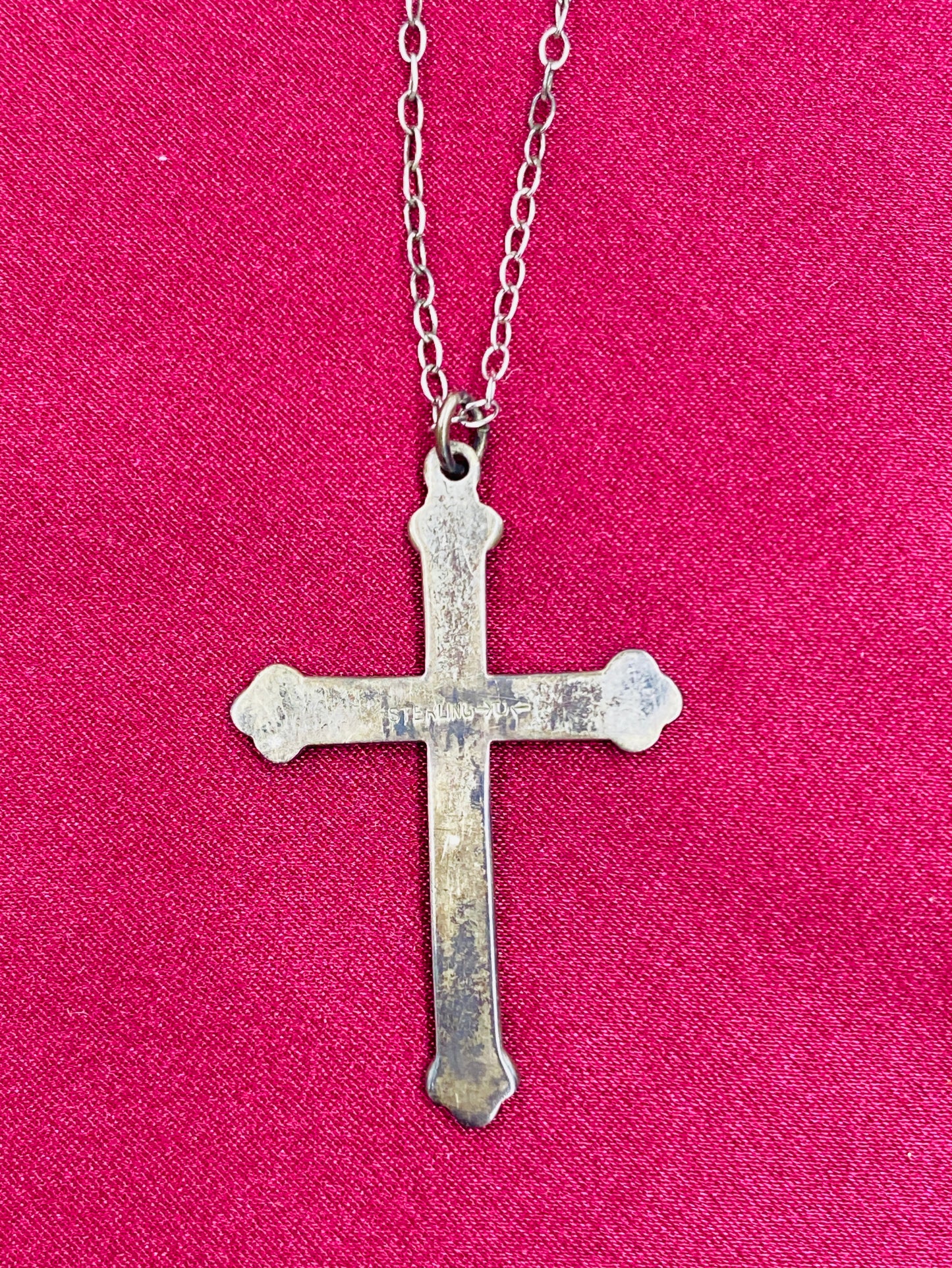 Vintage Art Deco Silver Marcasite Cross Chain Necklace