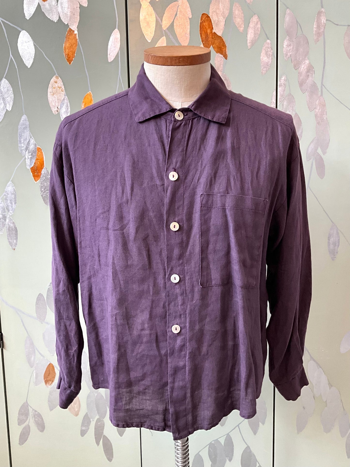 Vintage 1990s Purple Linen Shirt and Cropped Waistcoat Set