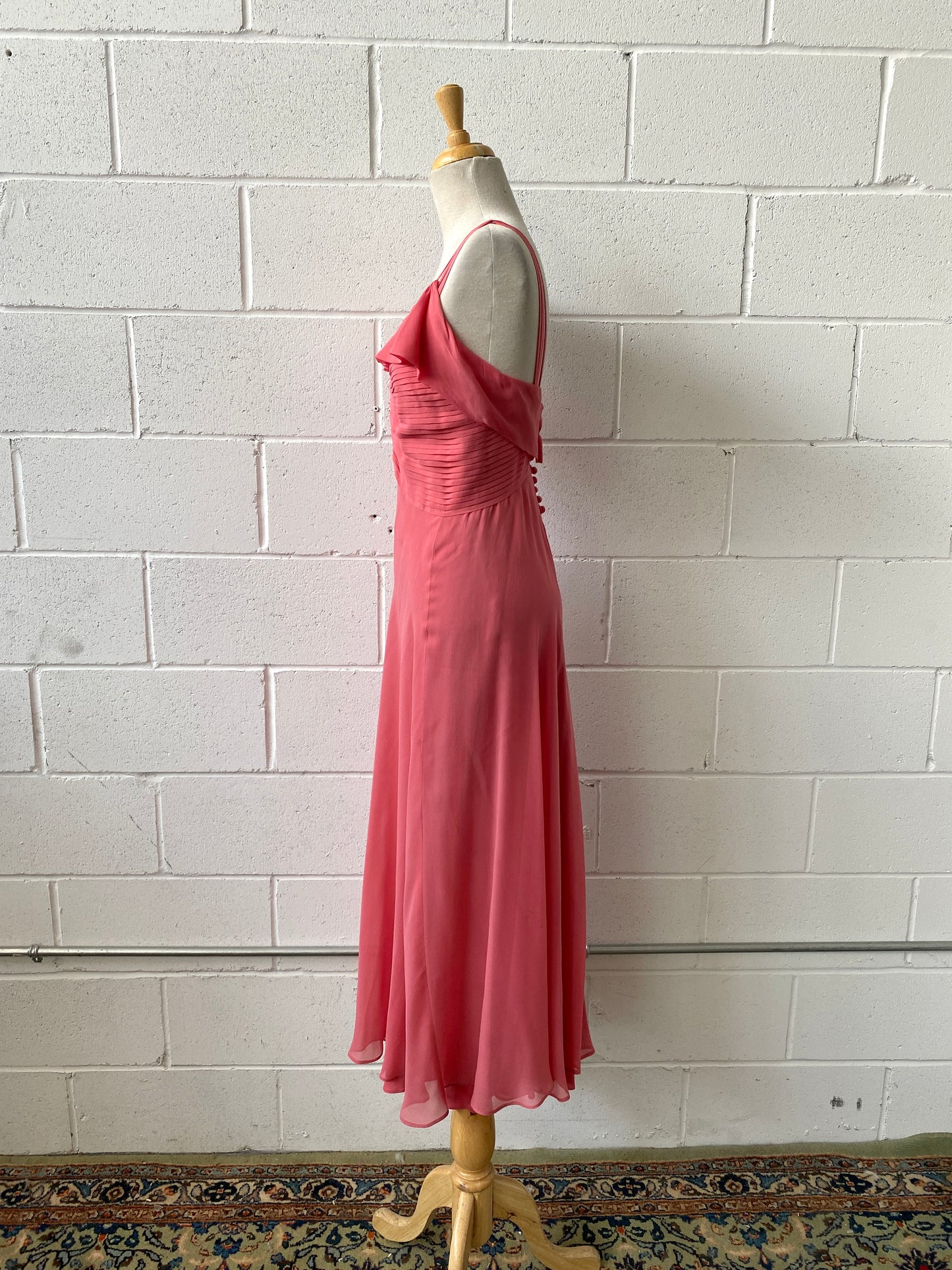 Vintage 1940s Pink Chiffon Floating Dress with Slip, B32"
