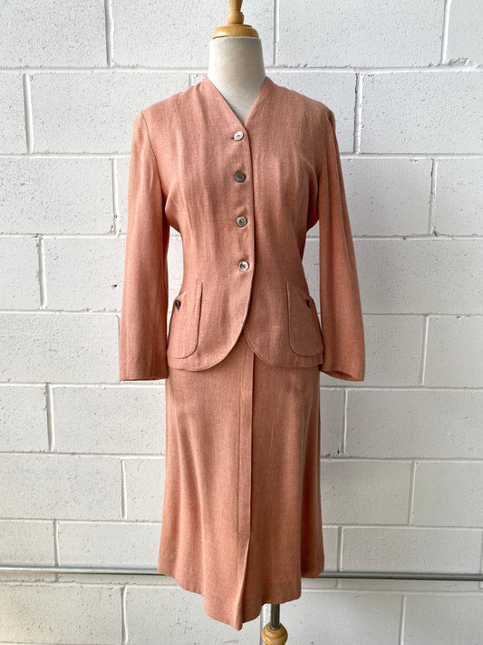 Vintage 1940s Salmon Pink Two-Piece Skirt Suit, B34"