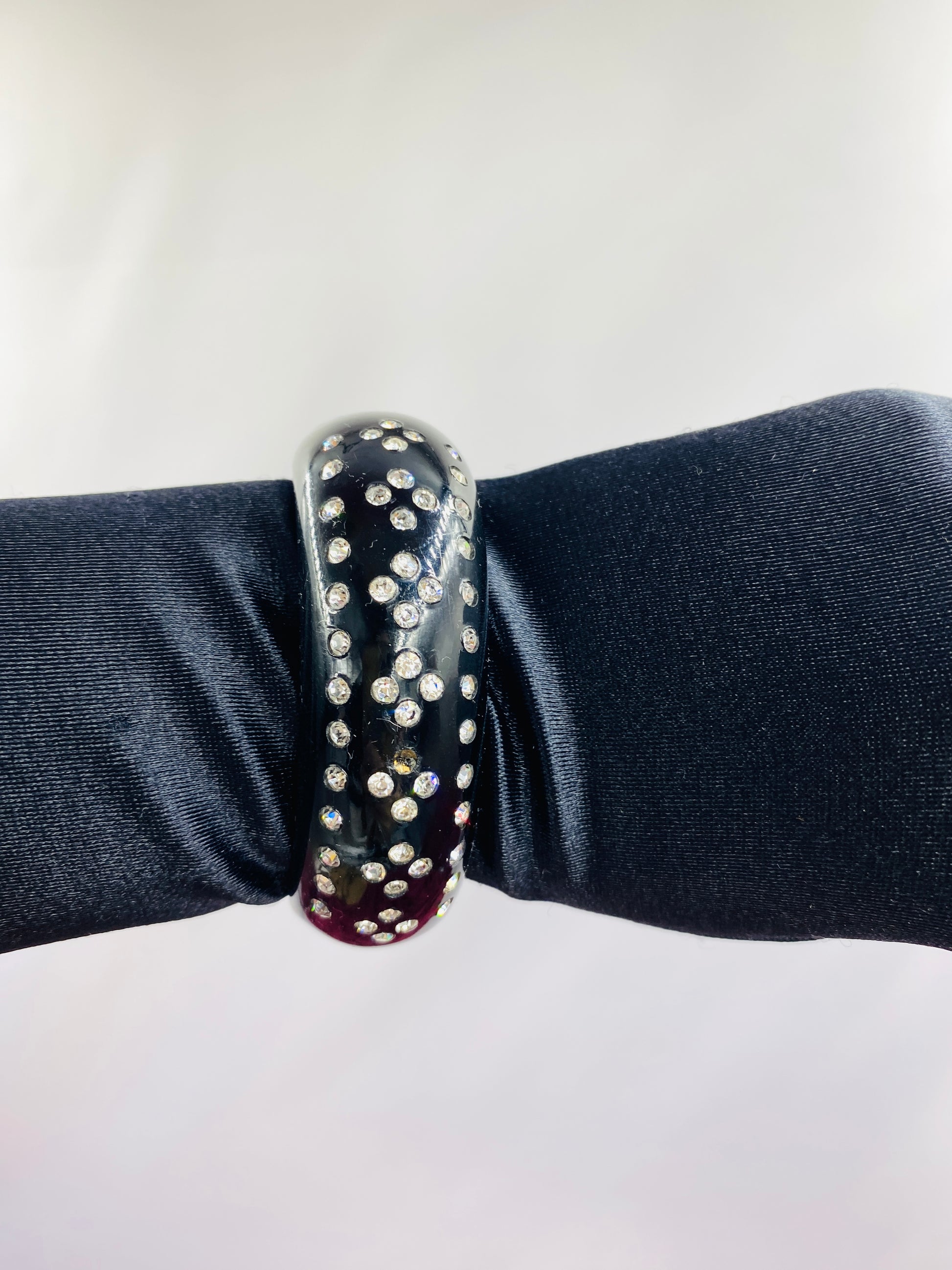 Vintage 1950s Black Rhinestone Bangle Clamper Bracelet