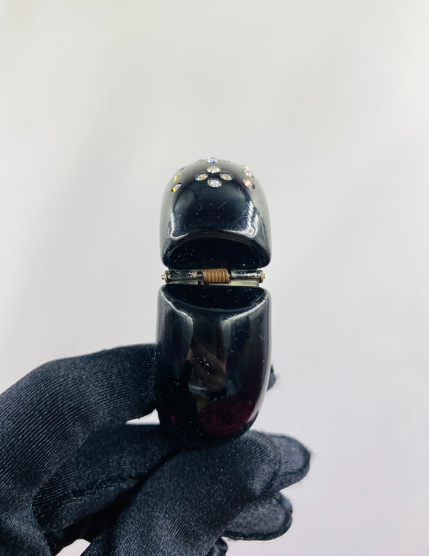Vintage 1950s Black Rhinestone Bangle Clamper Bracelet