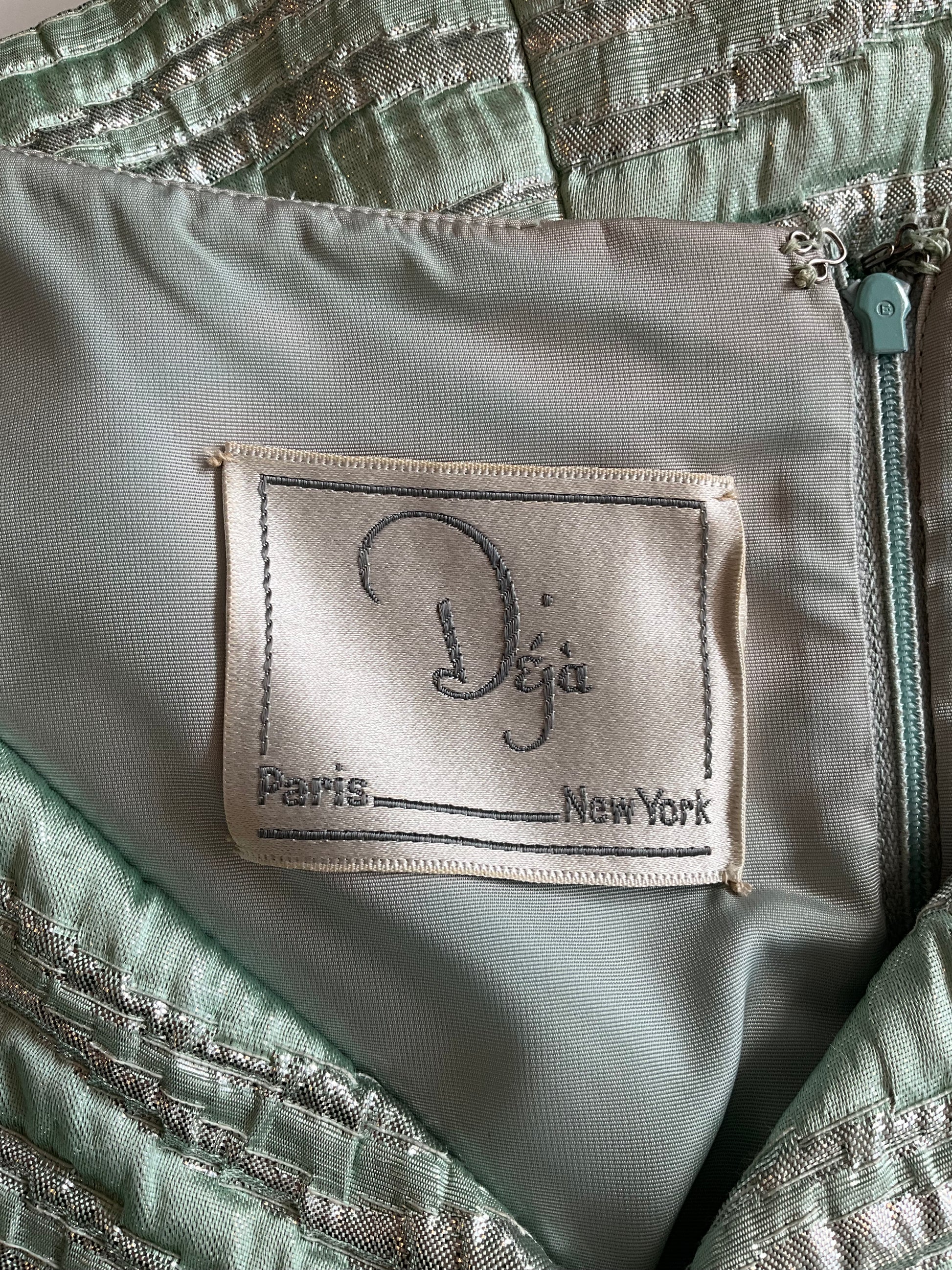 Vintage 1960s Seafoam Green and Silver Lurex Sleeveless Party Dress, Small 