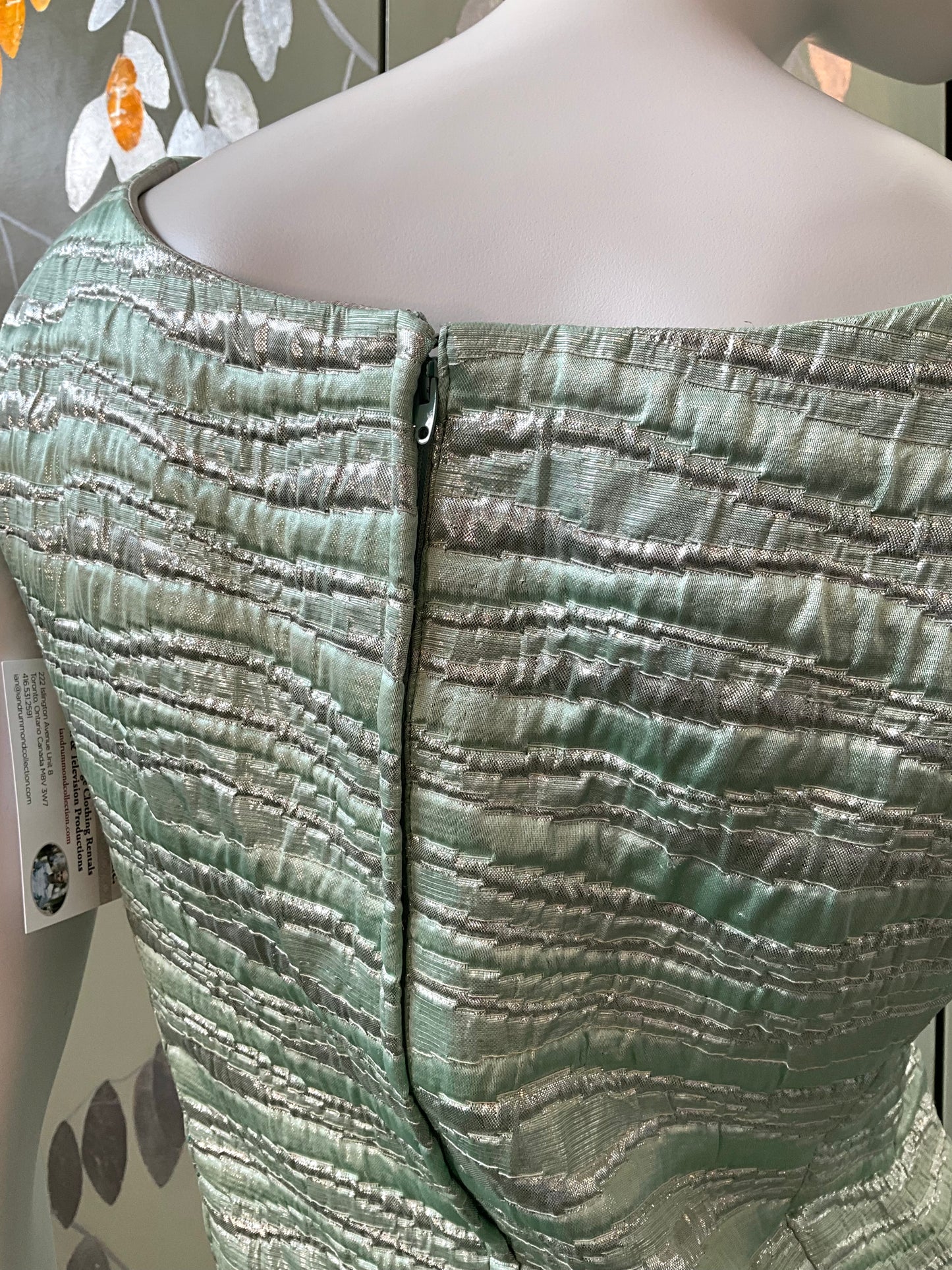 Vintage 1960s Seafoam Green and Silver Lurex Sleeveless Party Dress, Small 