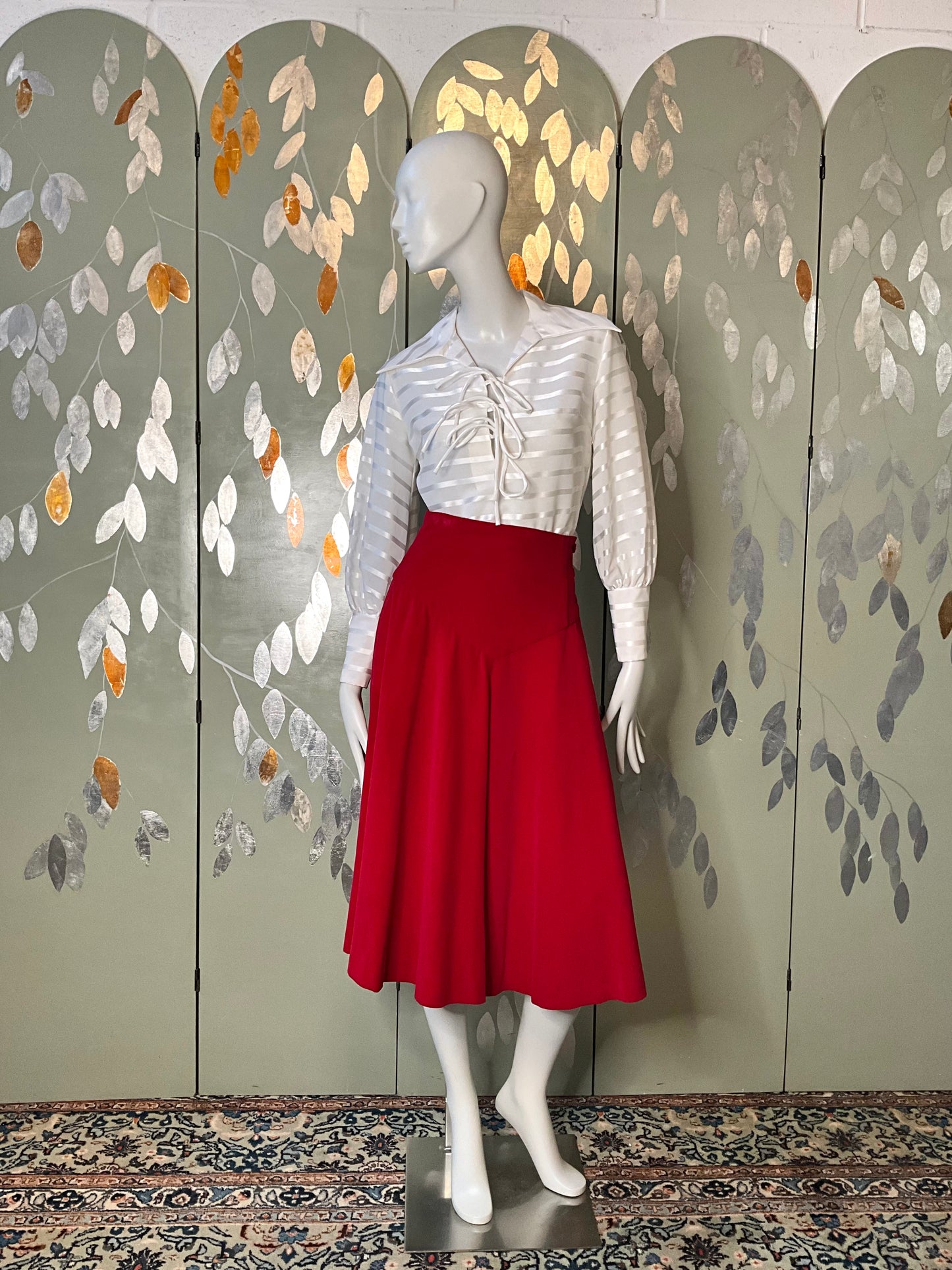 Vintage 1970s Sheer White Striped Wide Collar Lace Up Blouse, Medium 