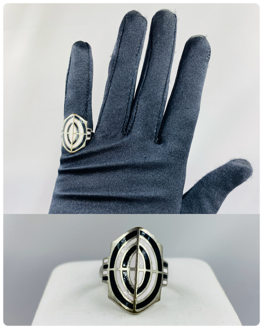 Vintage Silver Art Deco Enamel Signet Ring, Size 5