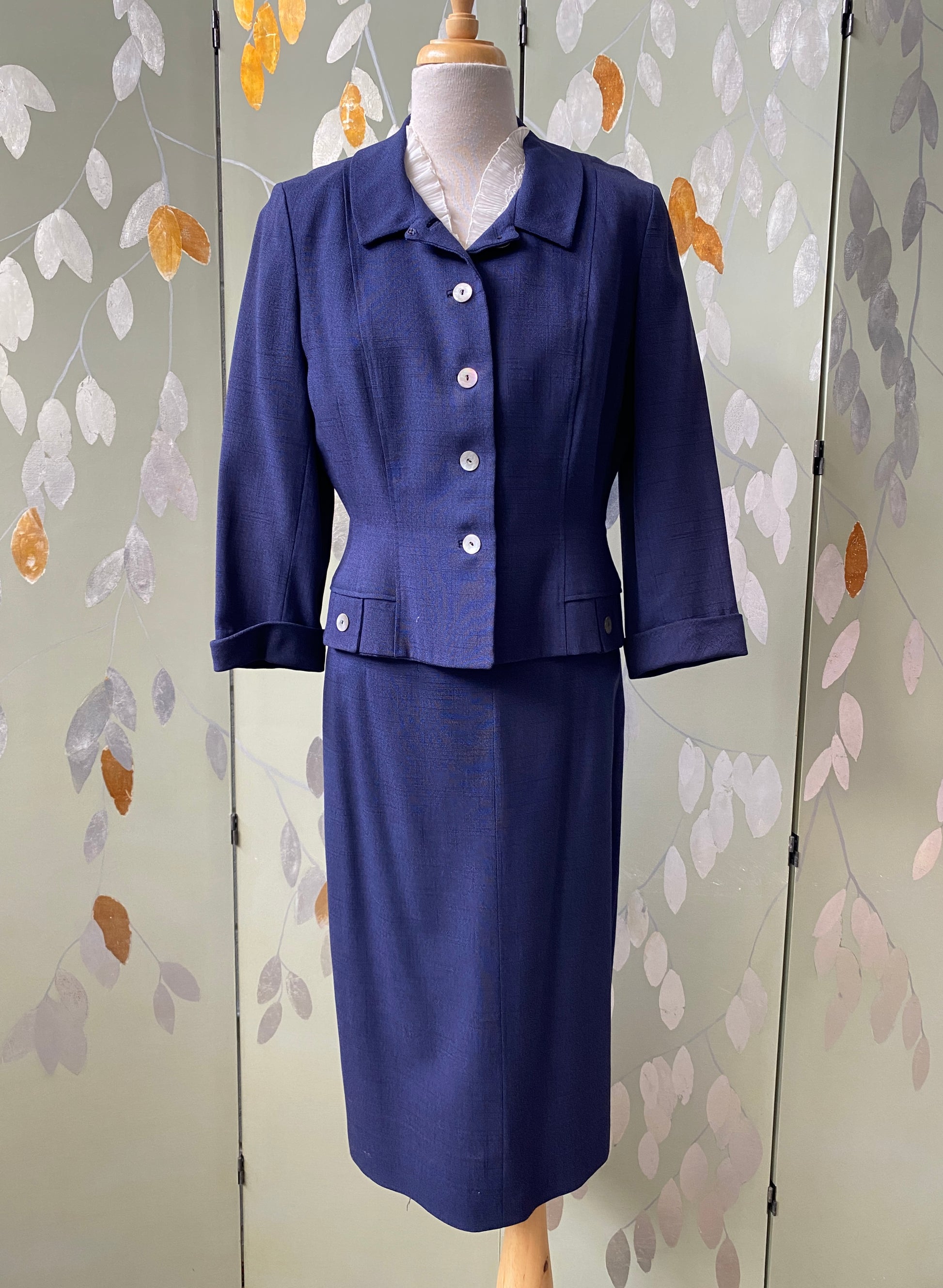 Vintage 1950s Navy Skirt Suit, S-M