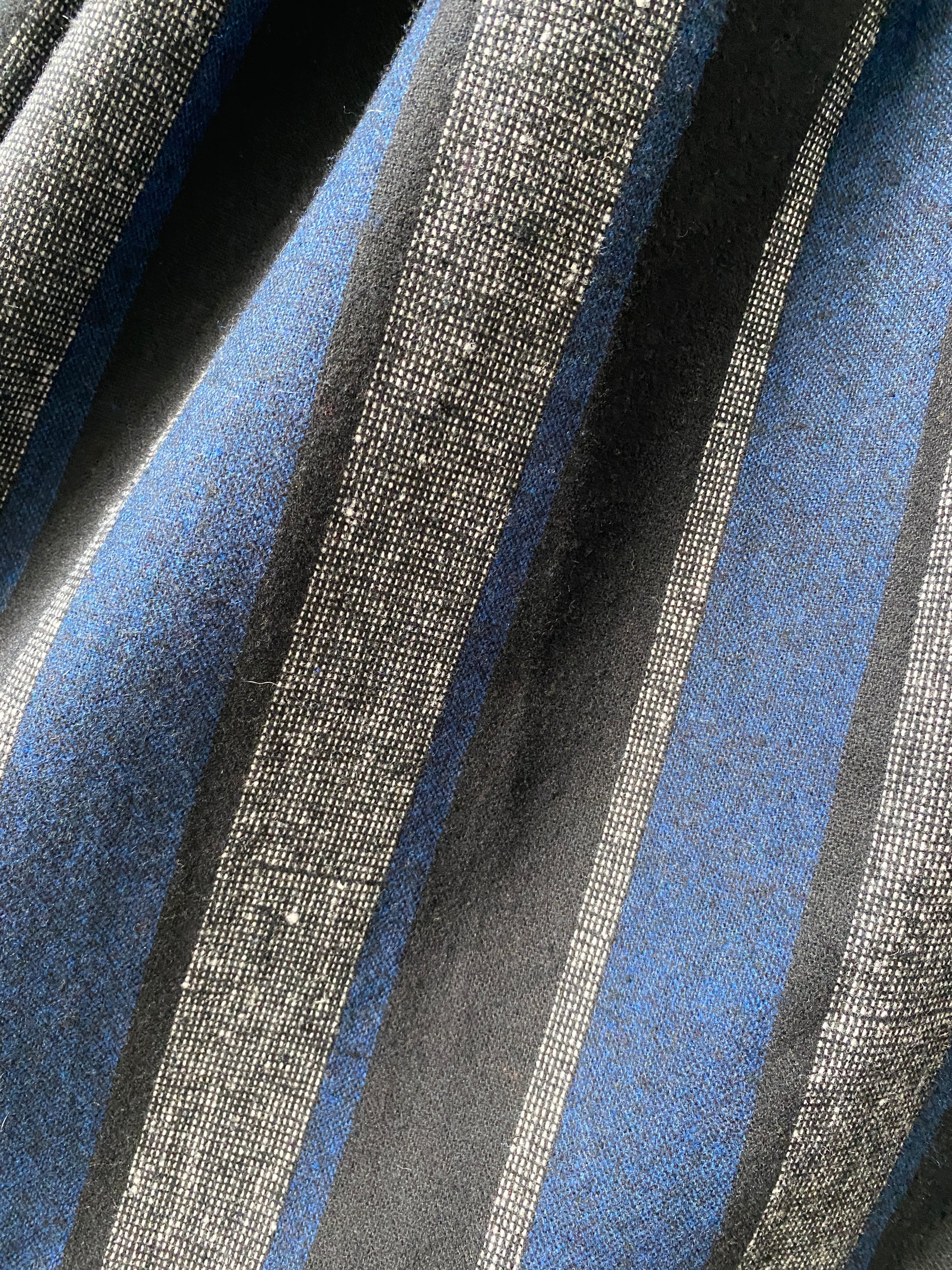 Vintage 1980s Black & Blue Stripe Wool Invert Pleat Skirt, W27"