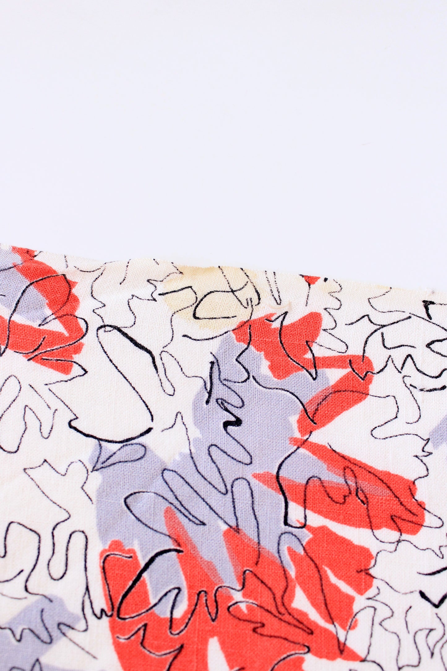 1950s Coral And White Abstract Rayon Fabric, 3 yards