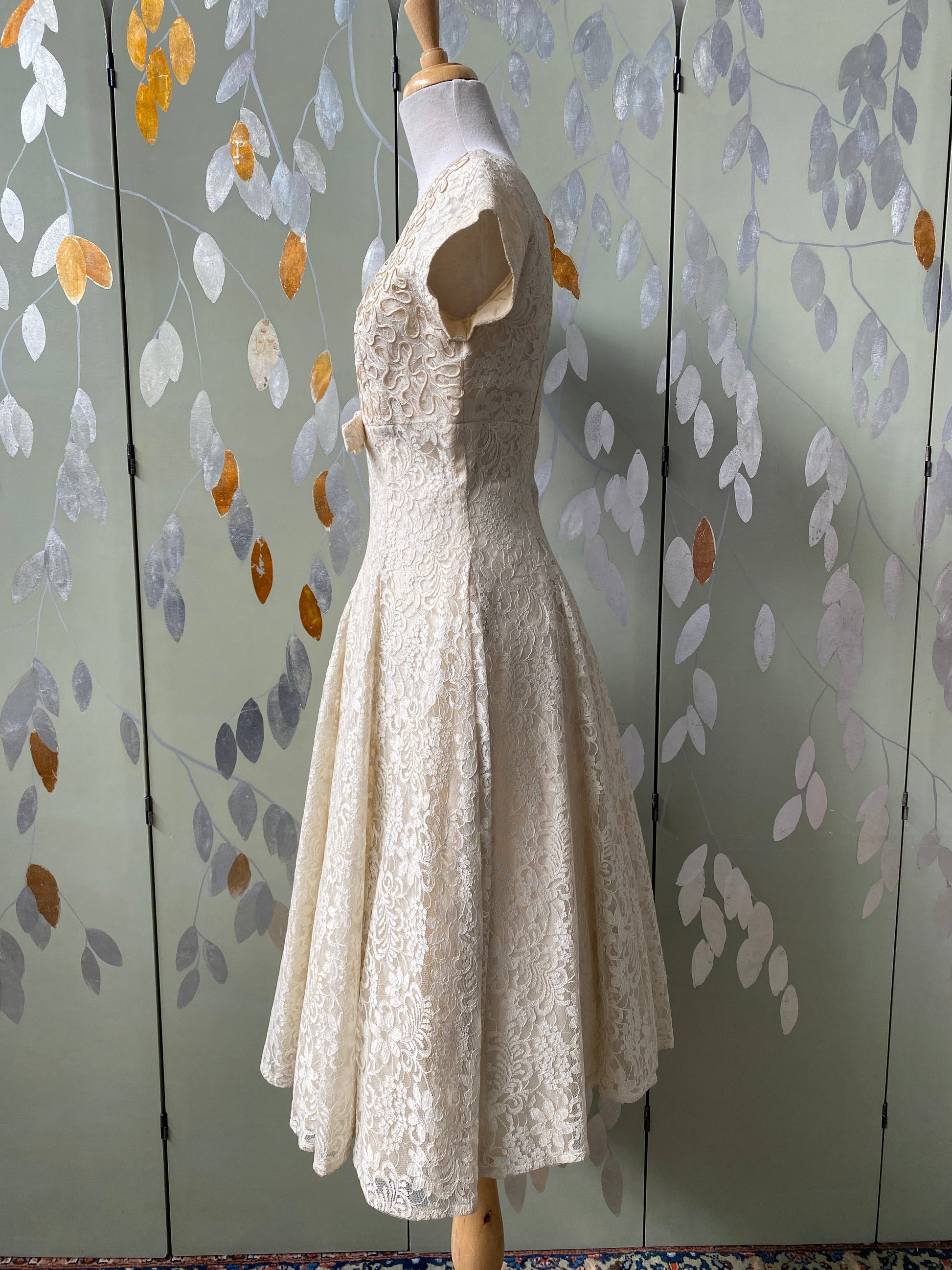 Vintage 1950s Cream Lace Cocktail Dress with Embellished Bodice, B34" Ian Drummond Vintage Vintage 1950s Cream Lace Cocktail Dress with Embellished Bodice, B34" Ian Drummond Vintage