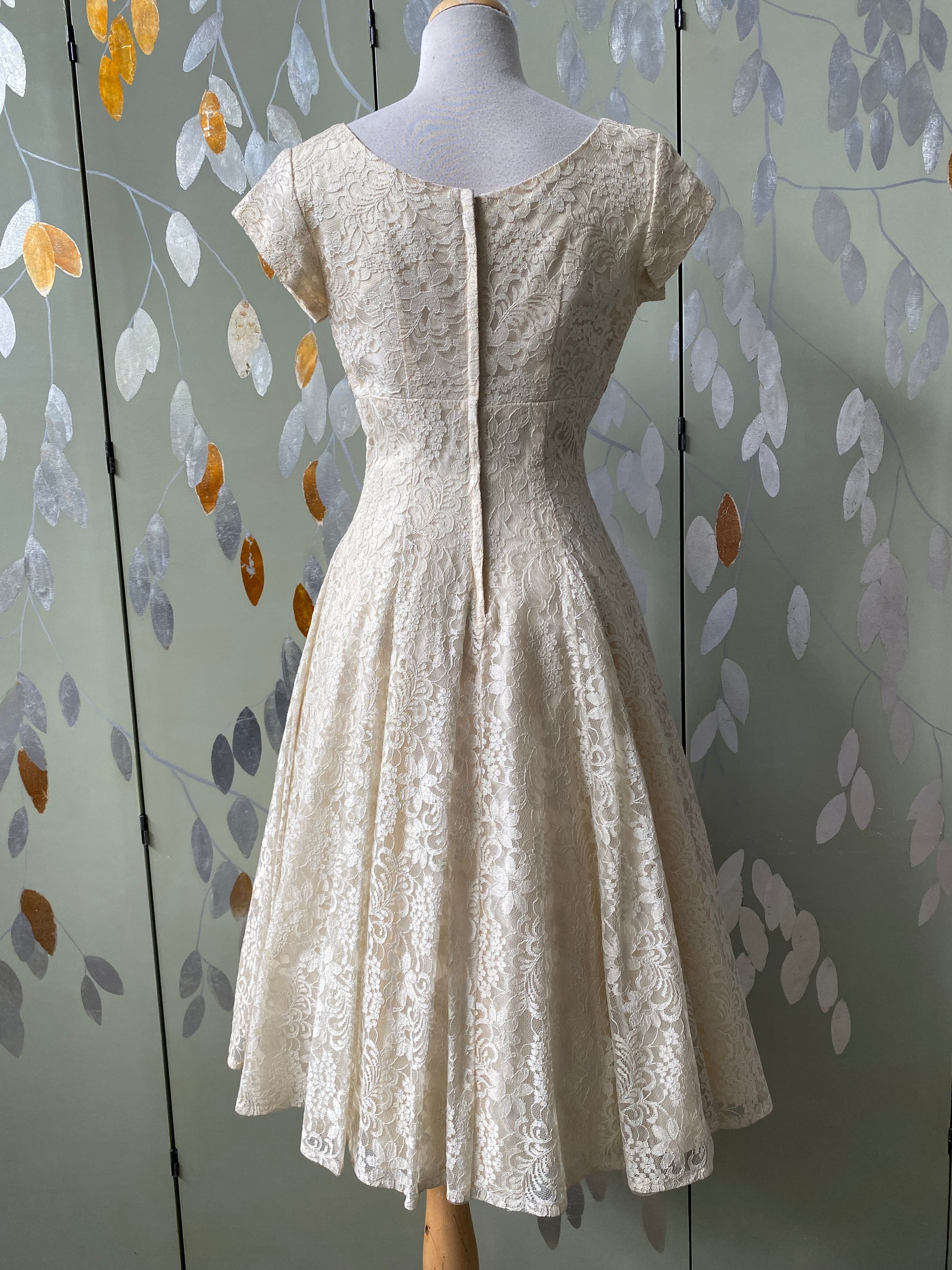 Vintage 1950s Cream Lace Cocktail Dress with Embellished Bodice, B34" Ian Drummond Vintage Vintage 1950s Cream Lace Cocktail Dress with Embellished Bodice, B34" Ian Drummond Vintage