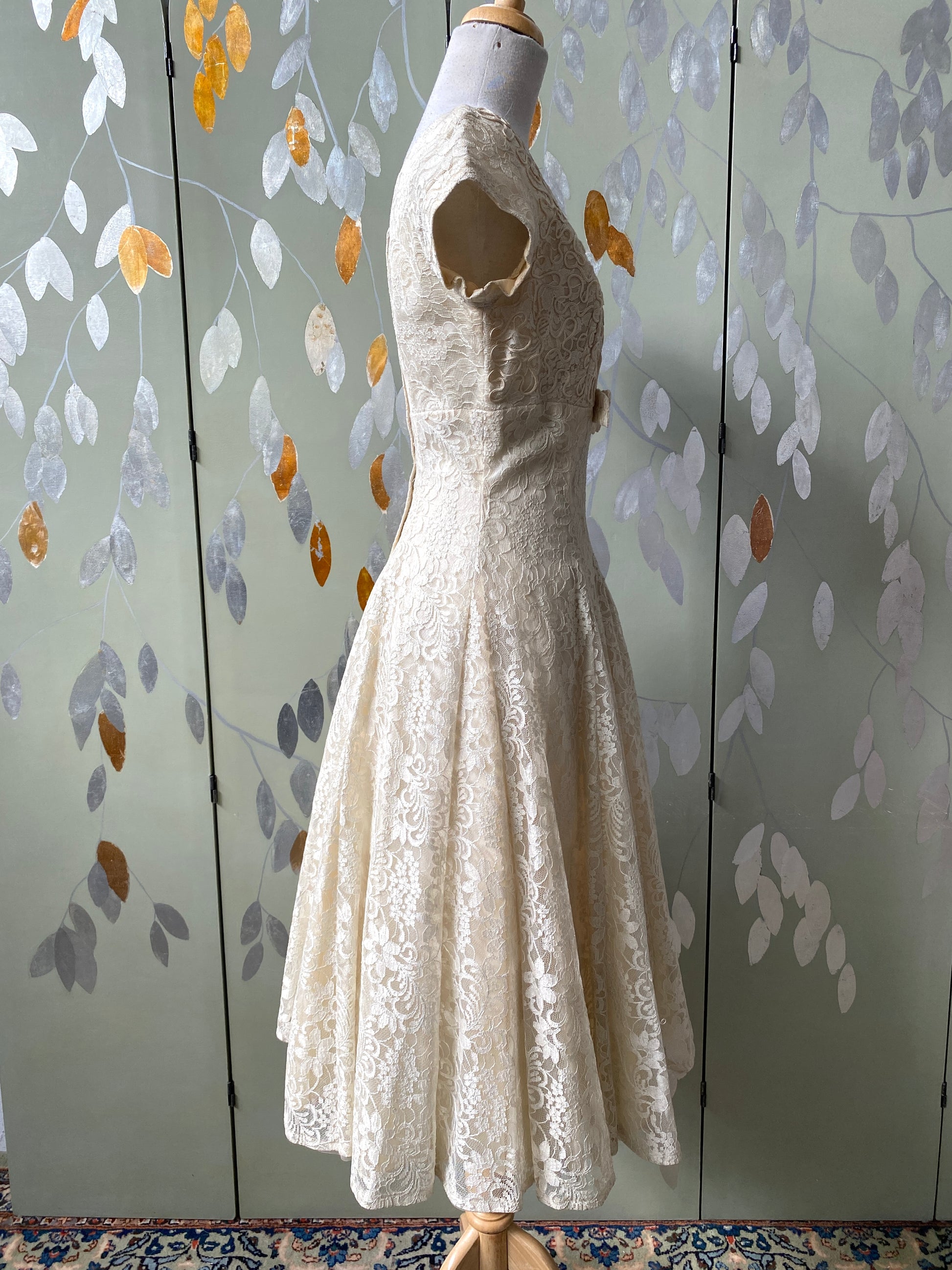 Vintage 1950s Cream Lace Cocktail Dress with Embellished Bodice, B34" Ian Drummond Vintage Vintage 1950s Cream Lace Cocktail Dress with Embellished Bodice, B34" Ian Drummond Vintage