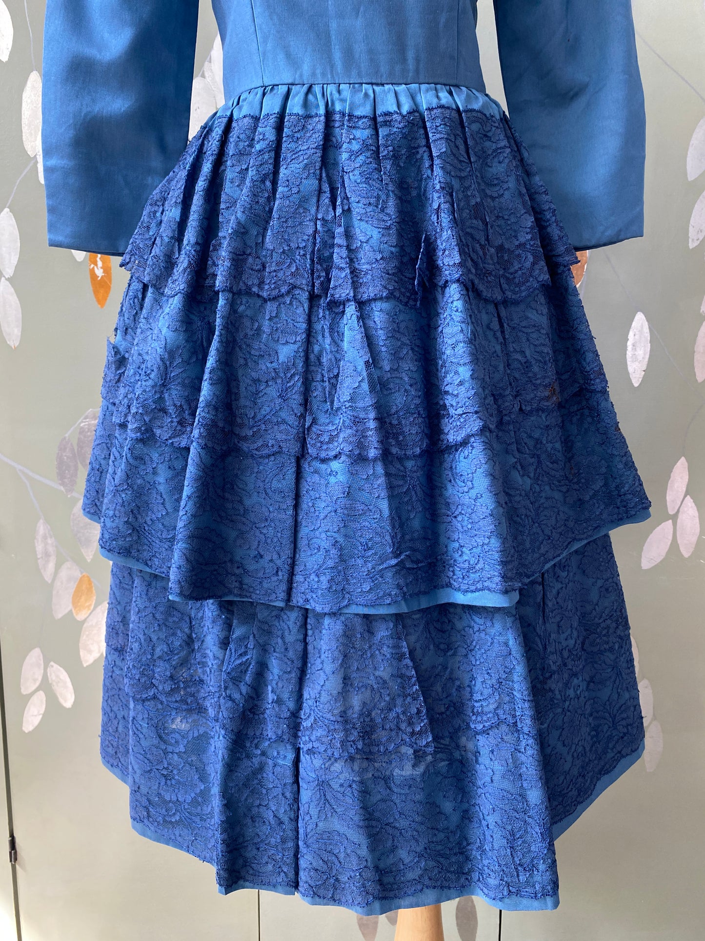 Vintage 1950s Blue Tiered Cocktail Dress, Small