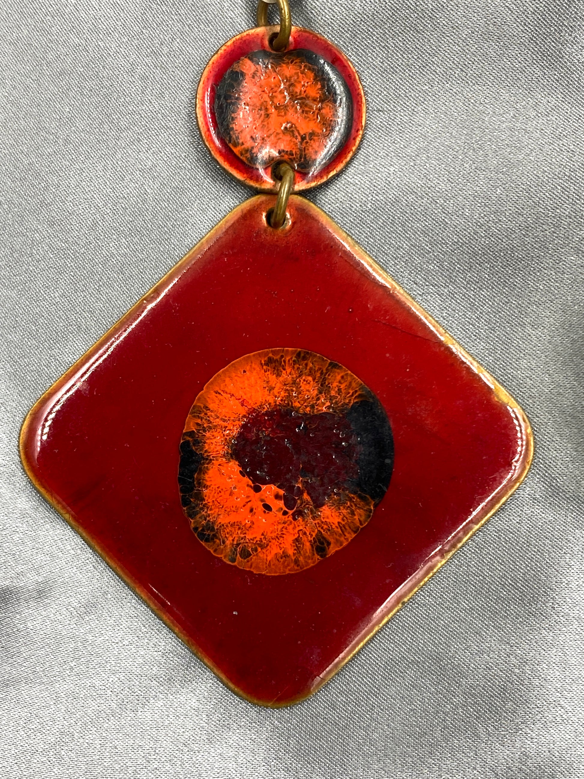 Vintage 1970s Red Enamel Copper Link Necklace