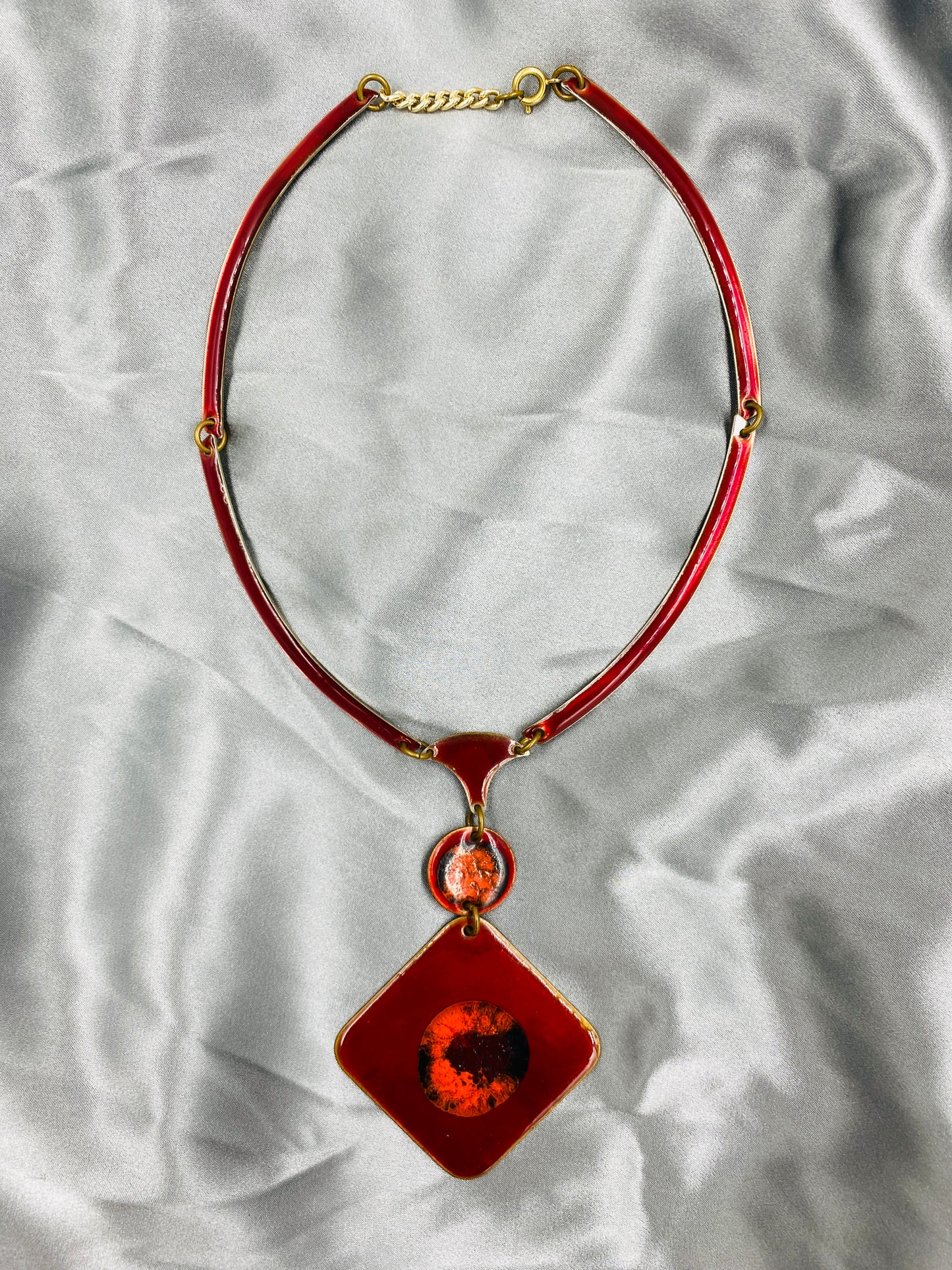 Vintage 1970s Red Enamel Copper Link Necklace