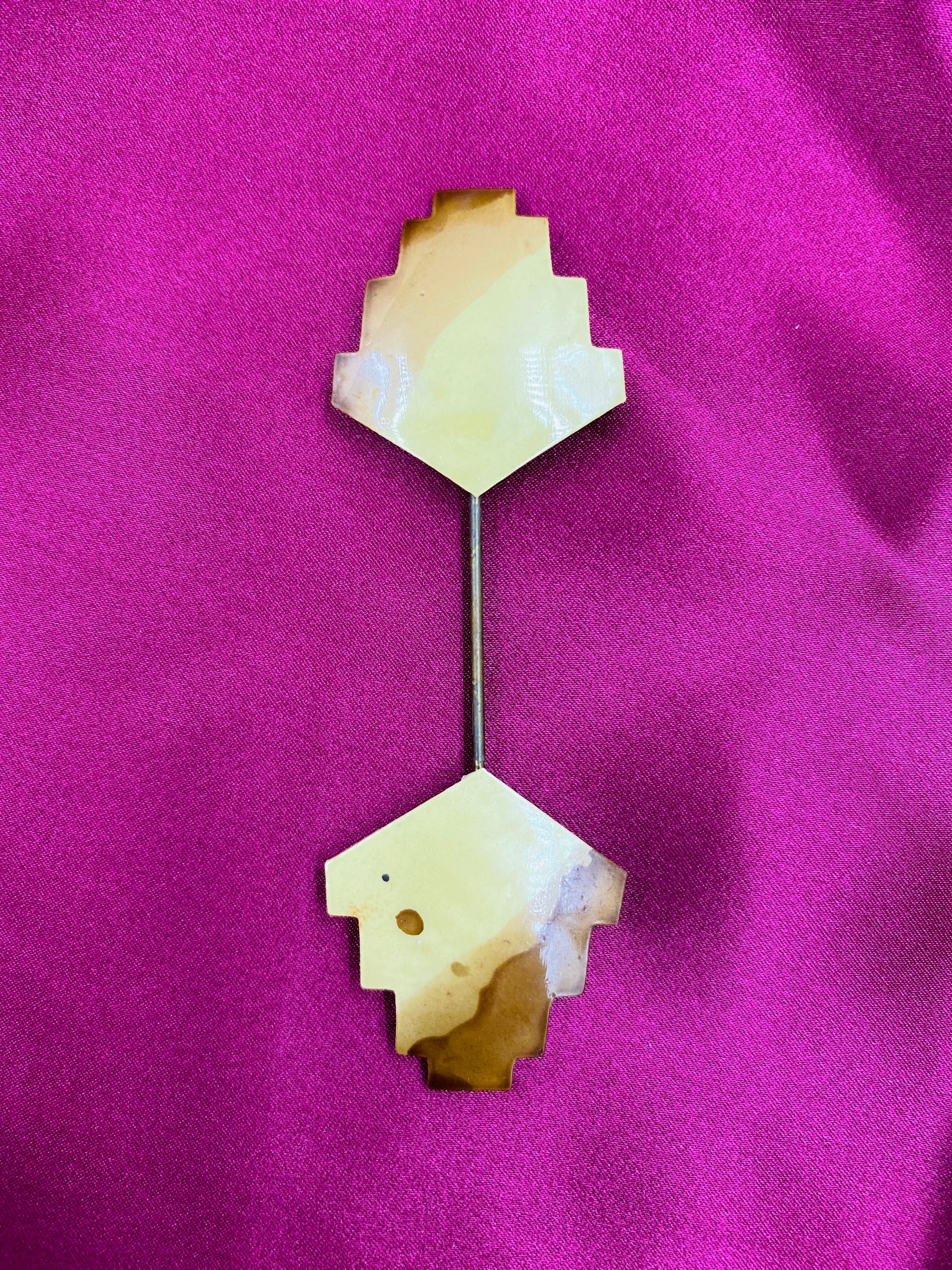 Vintage 1920s Geometric 2 Tone Celluloid Stick Hat Pin