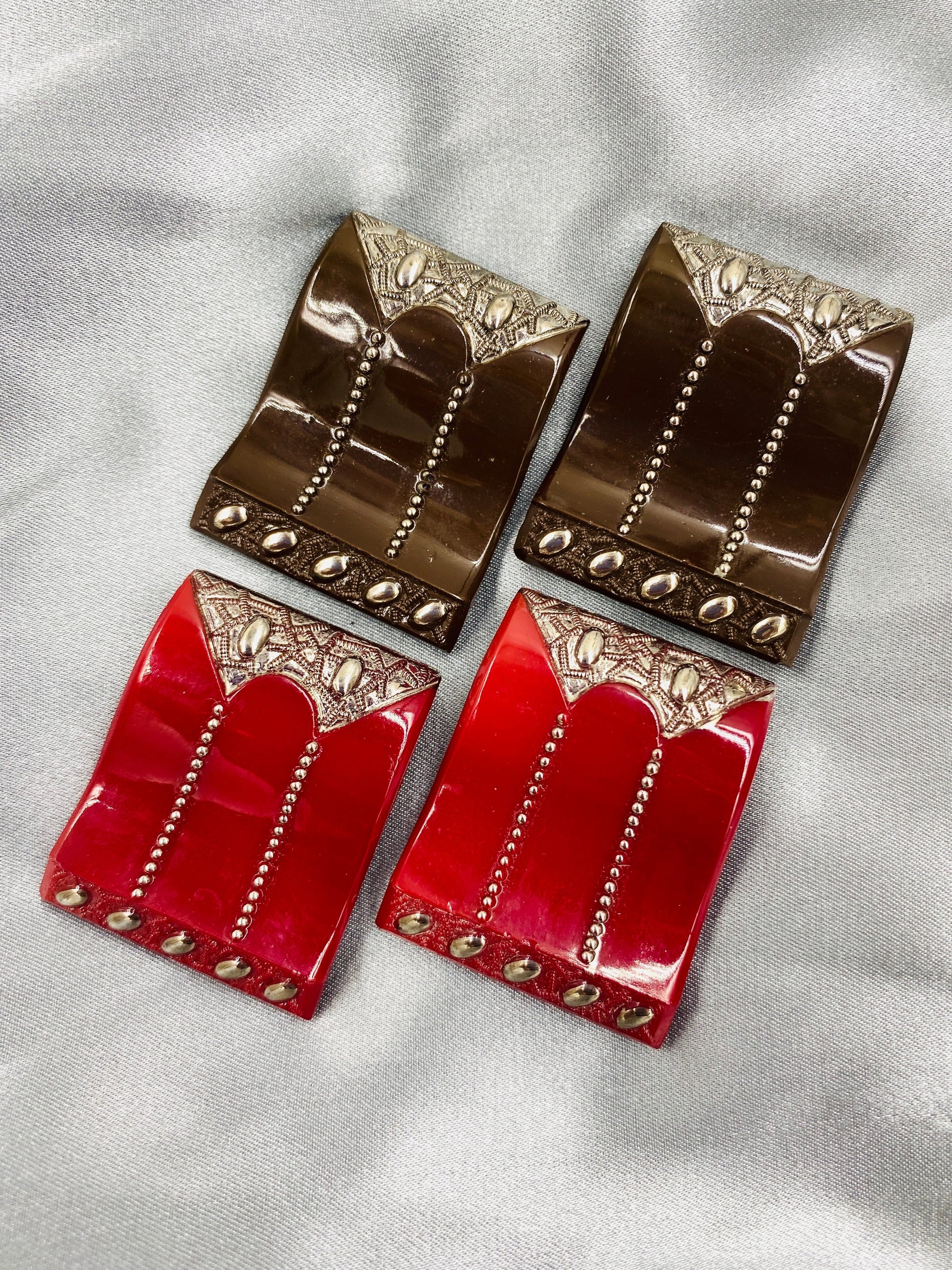 Vintage 1920s/30s Art Deco Square Glass Dress Clips Red