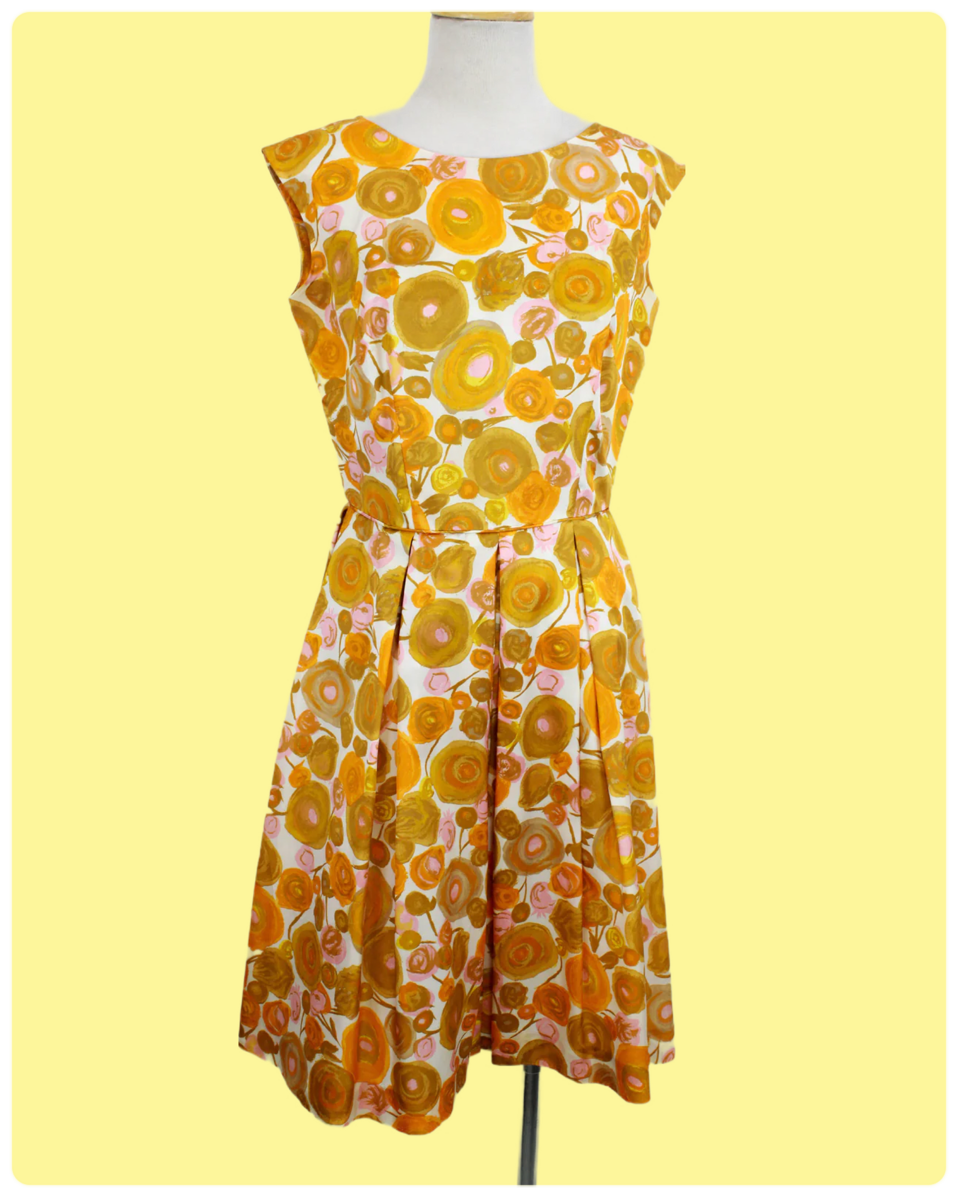 Vintage 1950s Orange/Pink Abstract Floral Party Dress, Medium Vintage 1950s Orange/Pink Abstract Floral Party Dress, Medium