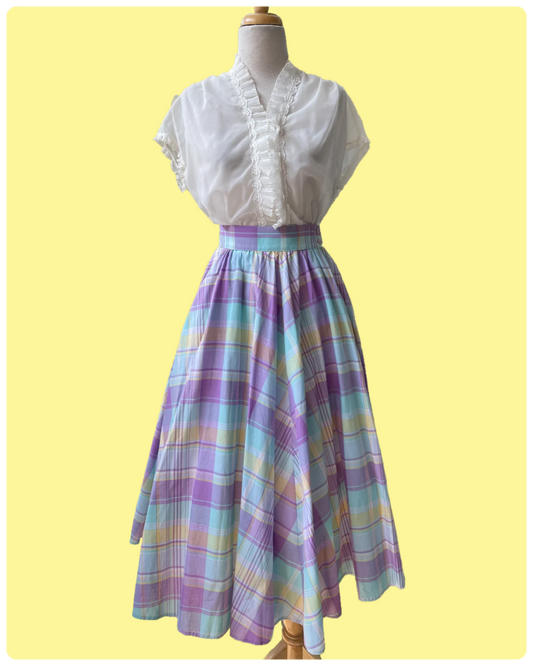 Vintage 80s does 50s Lilac Plaid Skirt, Waist 26"