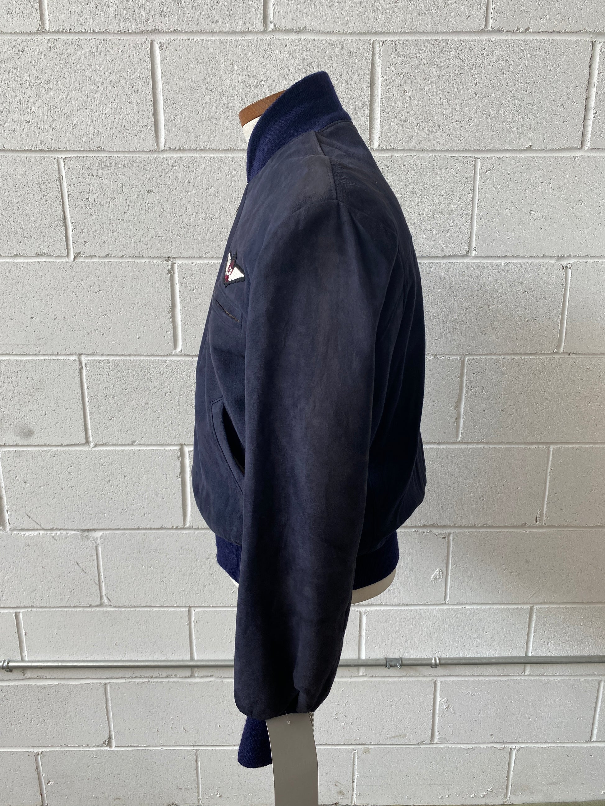 Vintage 1950s Men's Navy Suede Canadian Bomber Jacket, Small 