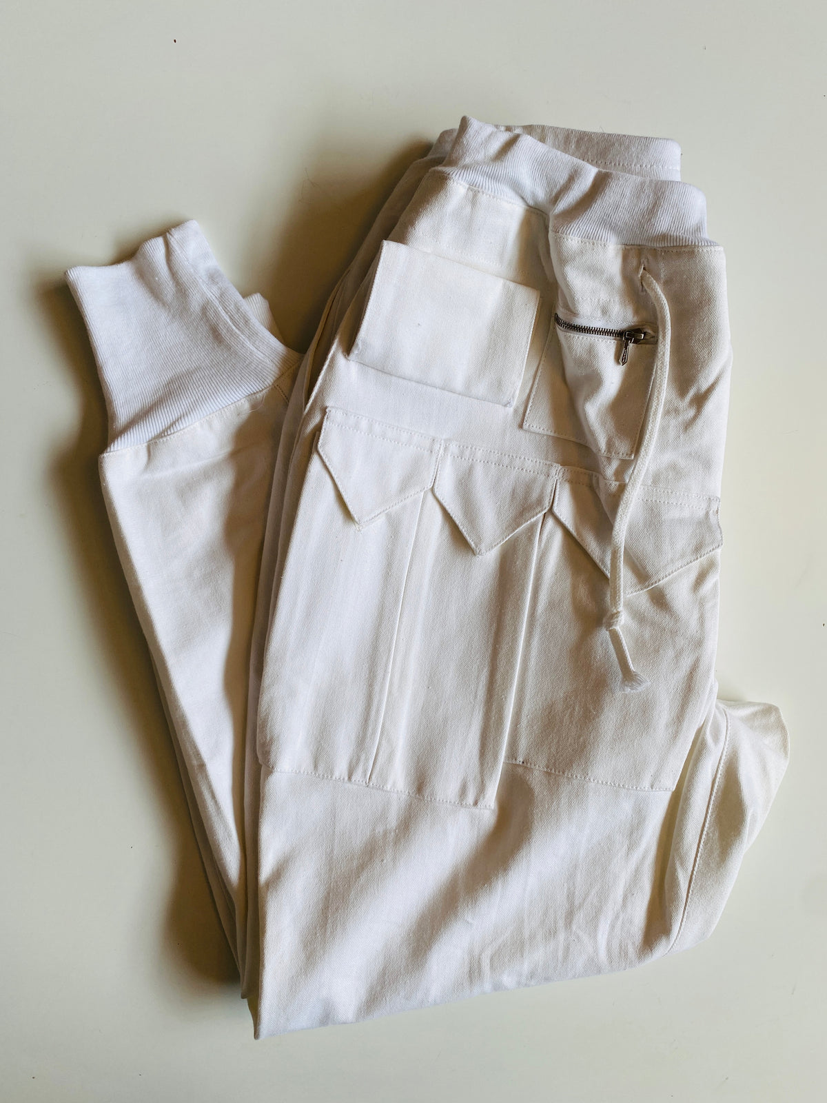 Vintage 1990s Katharine Hammett White Cotton Utility Jogger Pants, Unisex Small