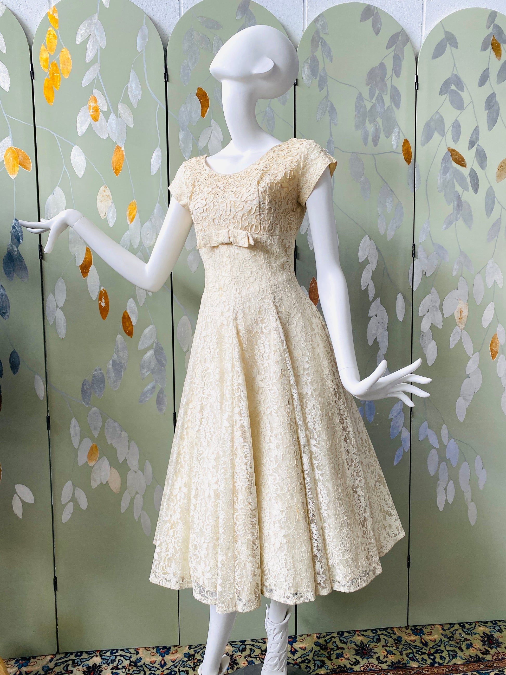 vintage beige lace dress Baltic Born Womens Clarisa Lace Midi Dress | Vintage Cream