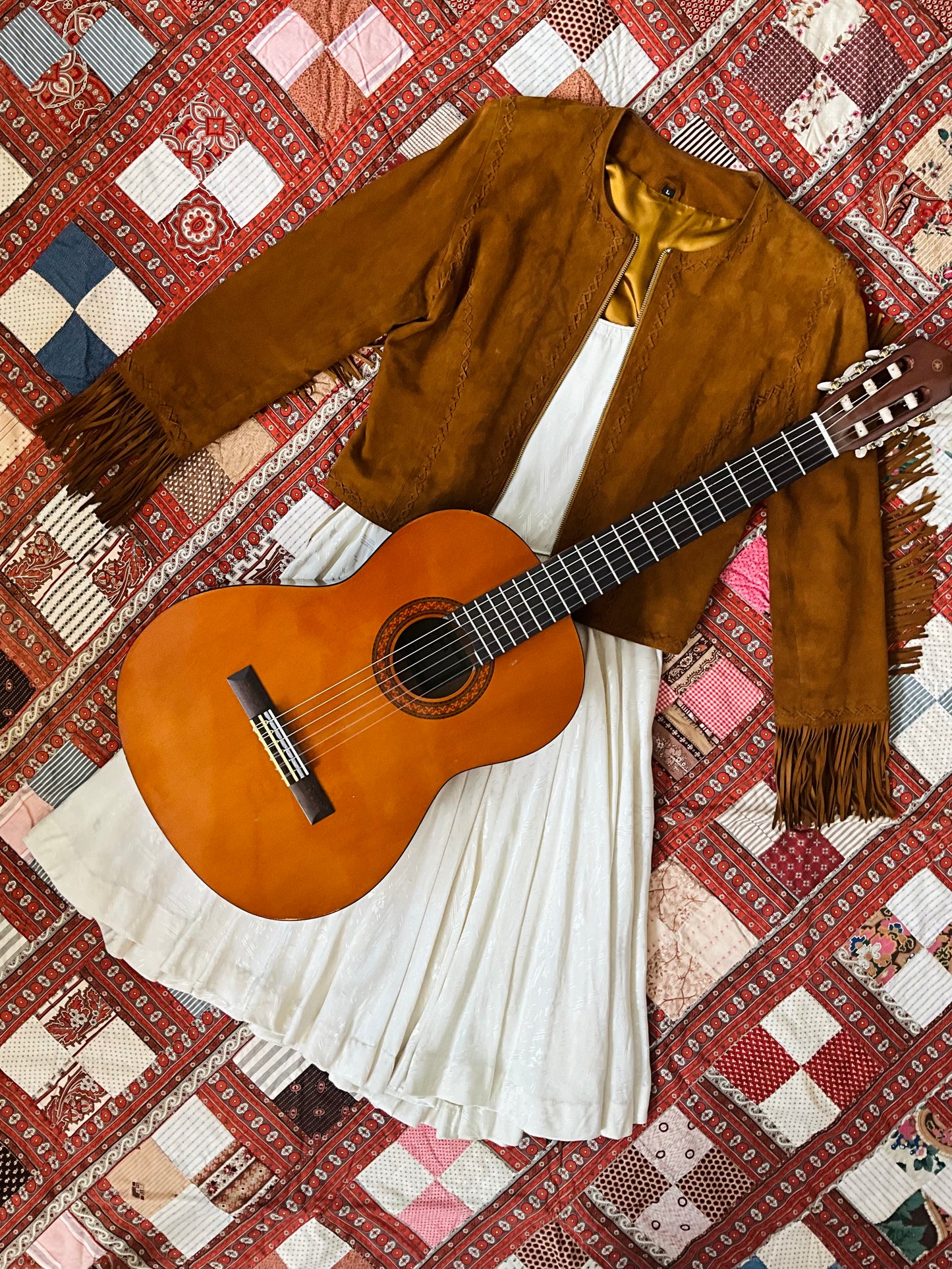 2010s Suede Tan Jacket With Fringe On Sleeves, Large