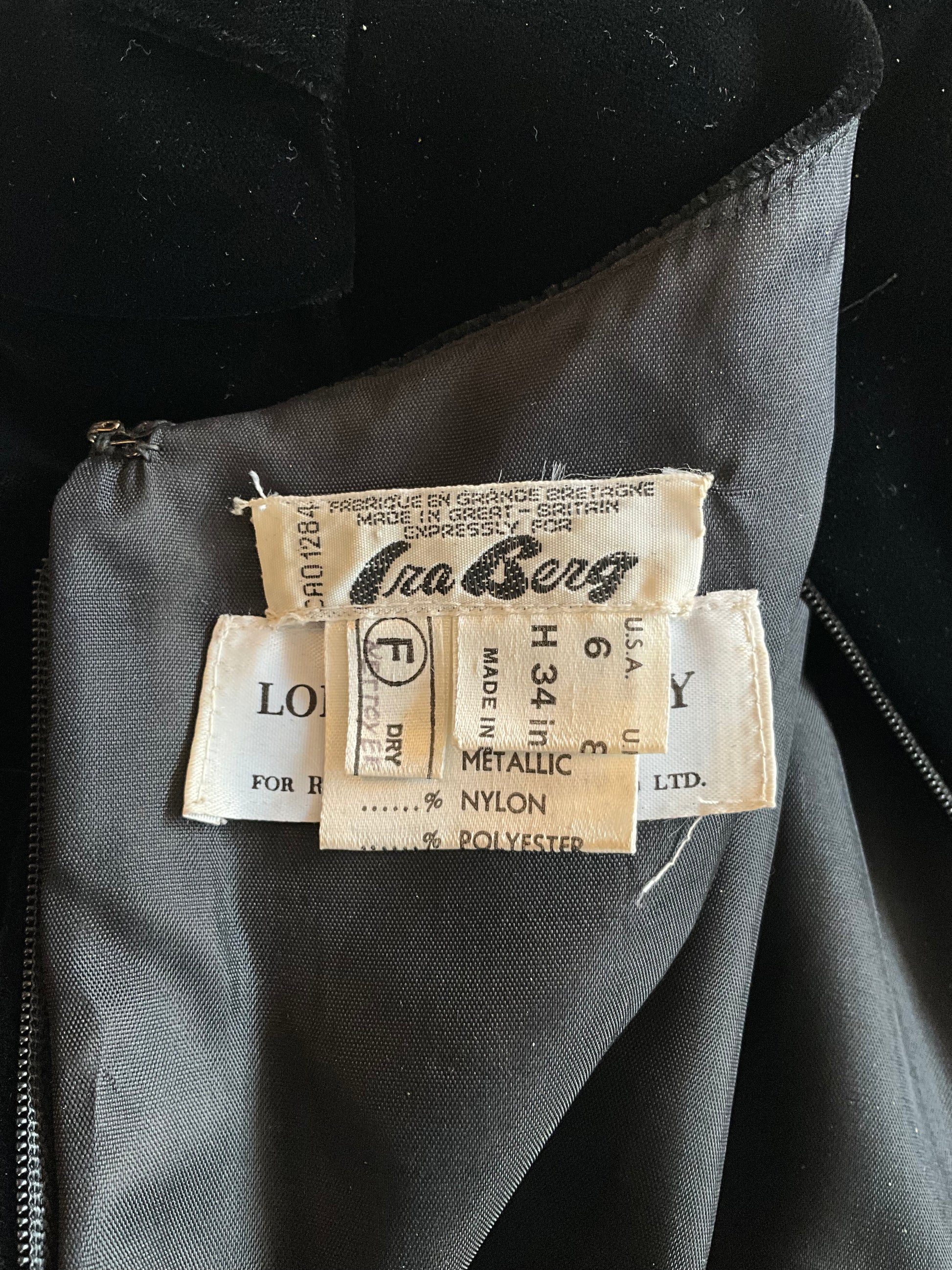 Vintage 1980s Black Velvet and Crepe Designer Dress with Bows, Small 