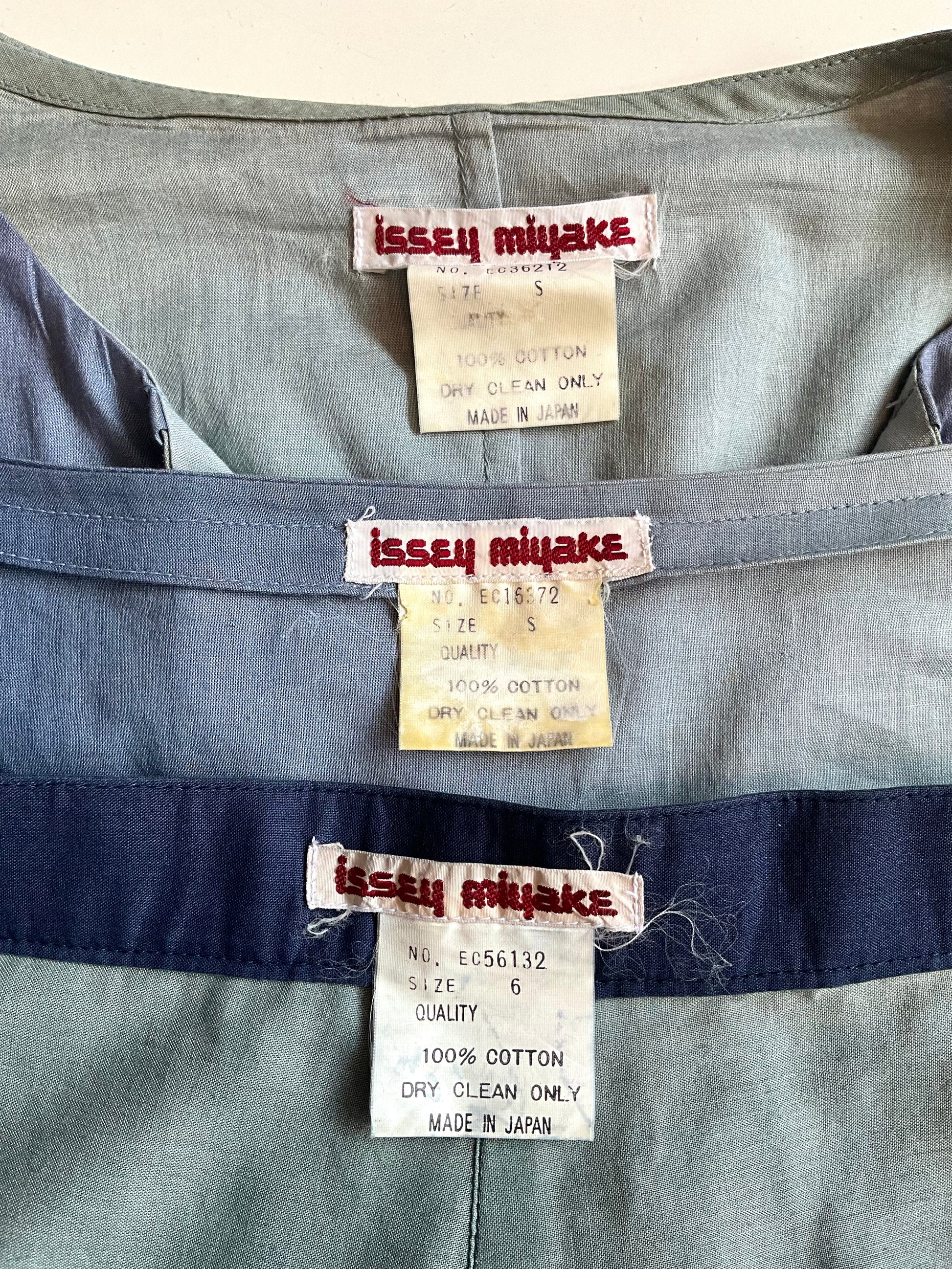 Vintage 1980s Issey Miyake 3 Piece Gradient Blue Cotton Culottes Set, XS