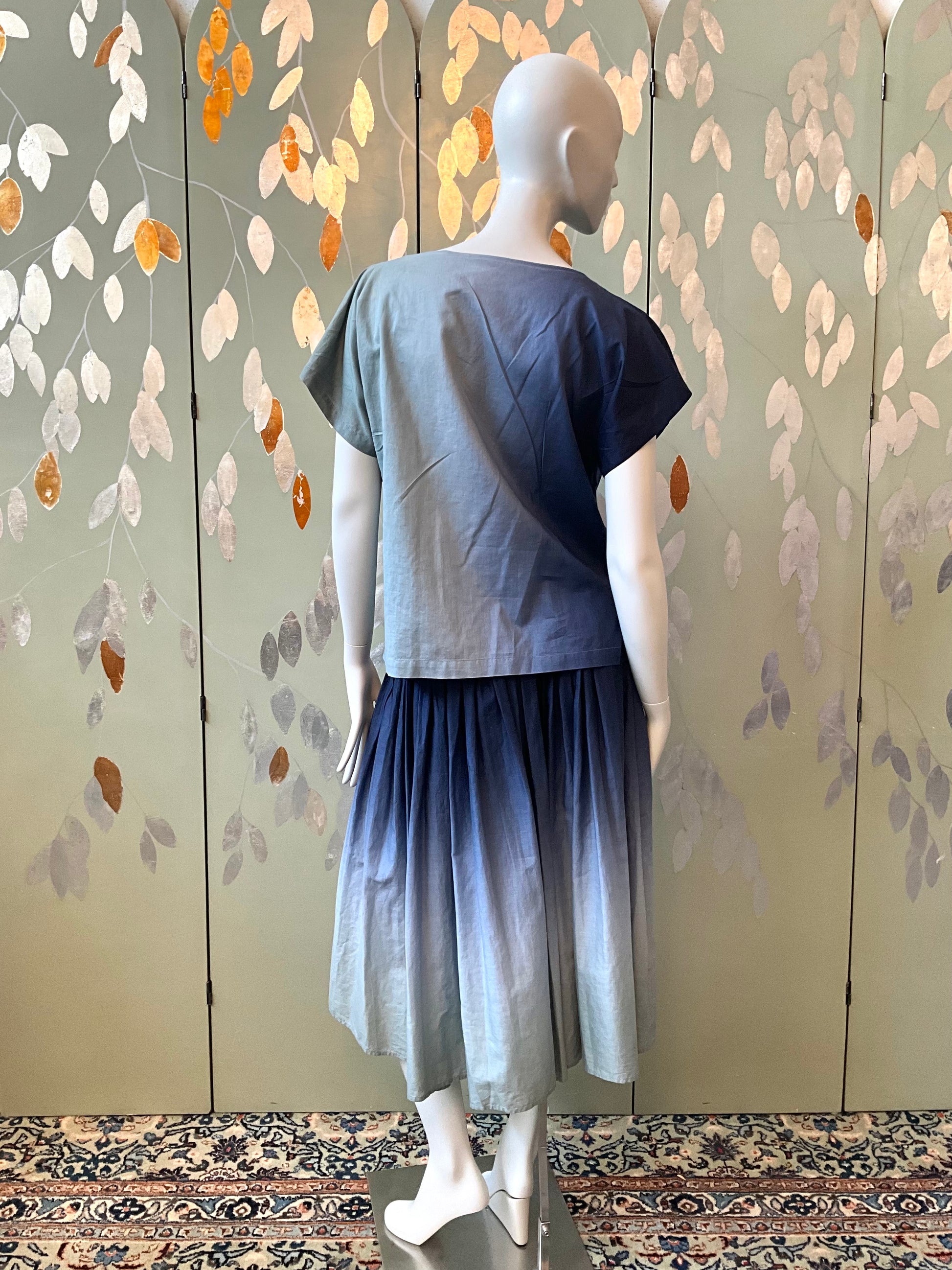 Vintage 1980s Issey Miyake 3 Piece Gradient Blue Cotton Culottes Set, XS