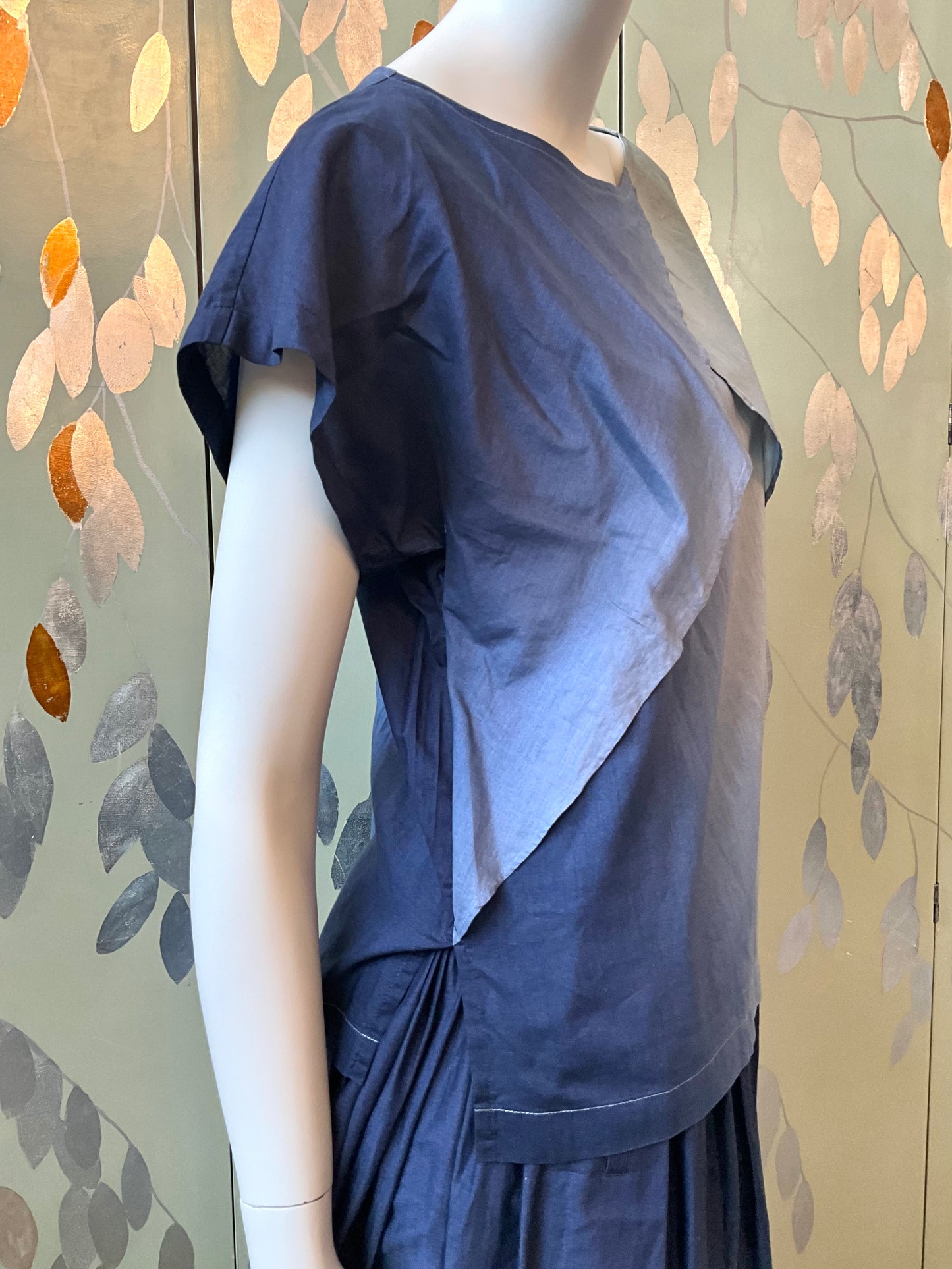 Vintage 1980s Issey Miyake 3 Piece Gradient Blue Cotton Culottes Set, XS