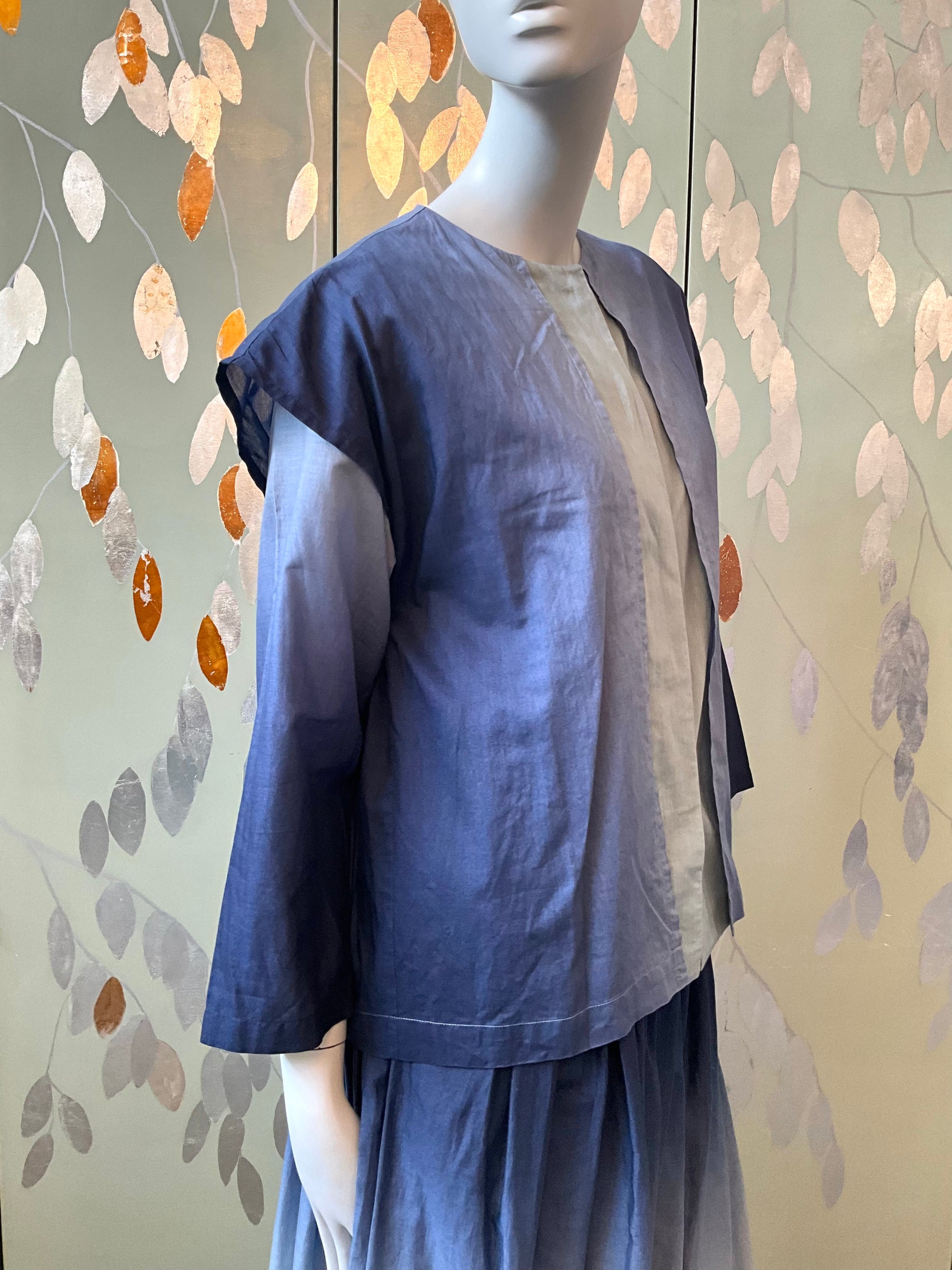 Vintage 1980s Issey Miyake 3 Piece Gradient Blue Cotton Culottes Set, XS