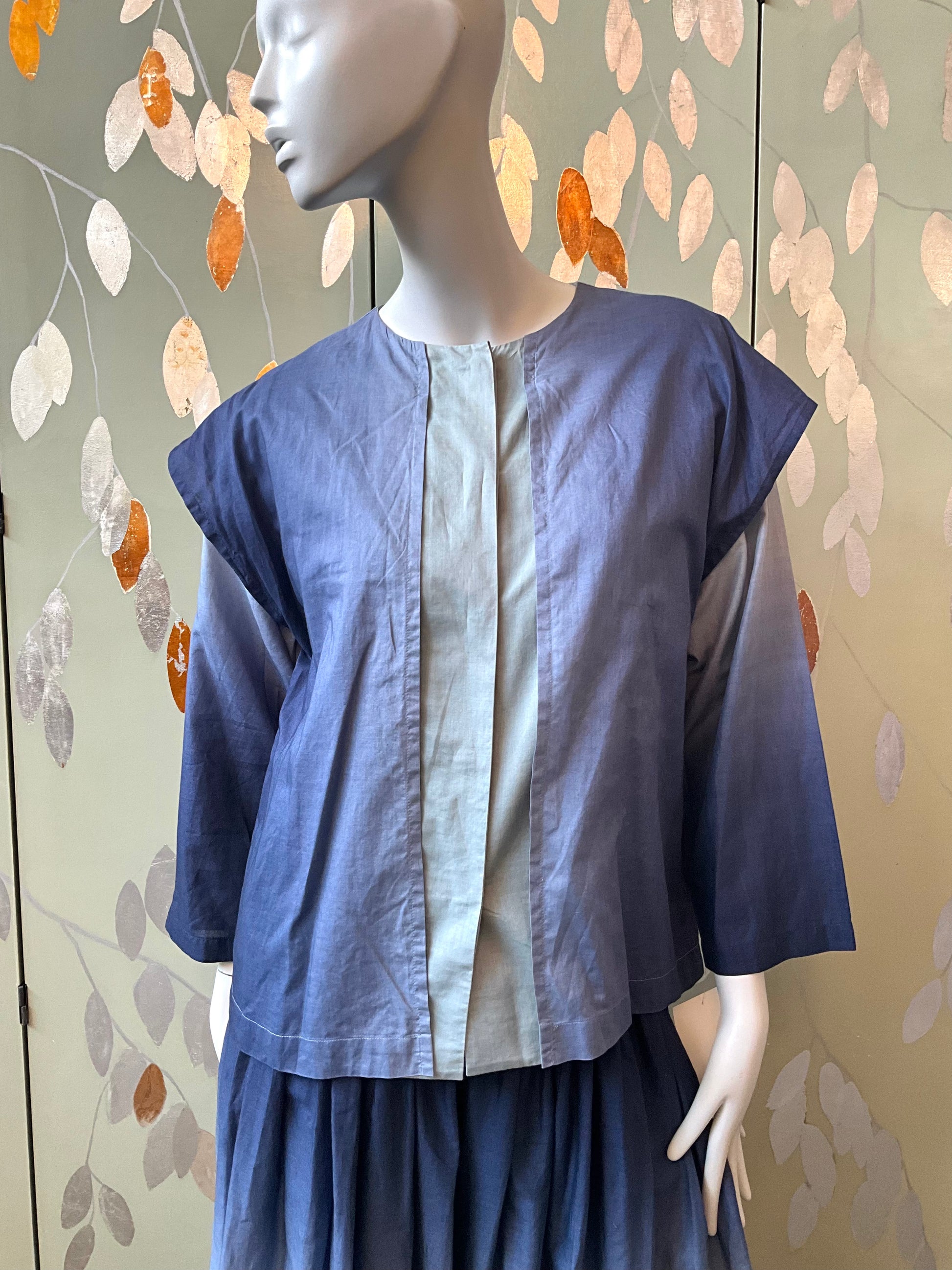Vintage 1980s Issey Miyake 3 Piece Gradient Blue Cotton Culottes Set, XS