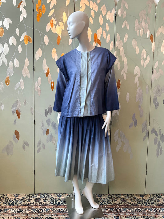 Vintage 1980s Issey Miyake 3 Piece Gradient Blue Cotton Culottes Set, XS