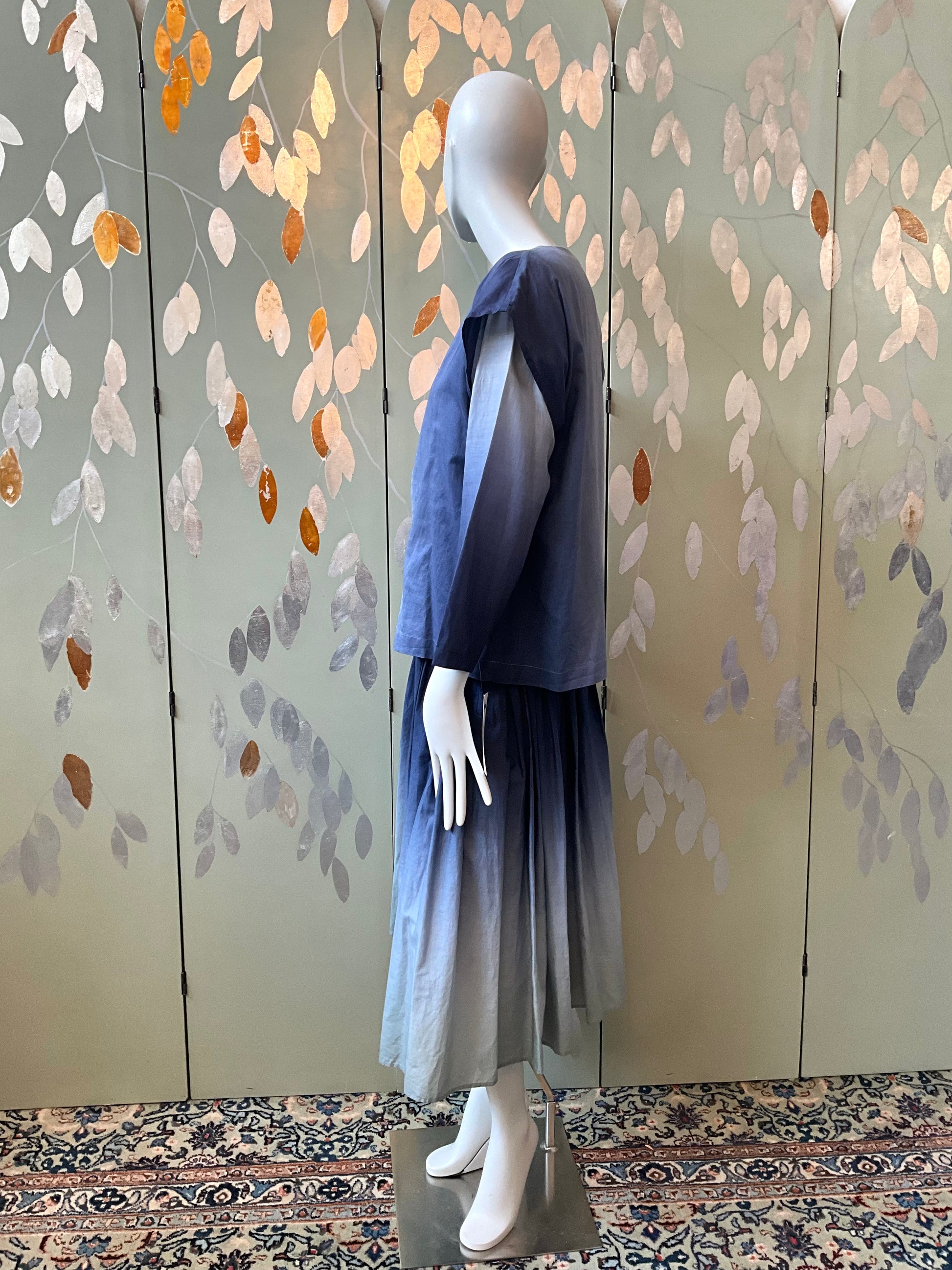 Vintage 1980s Issey Miyake 3 Piece Gradient Blue Cotton Culottes Set, XS