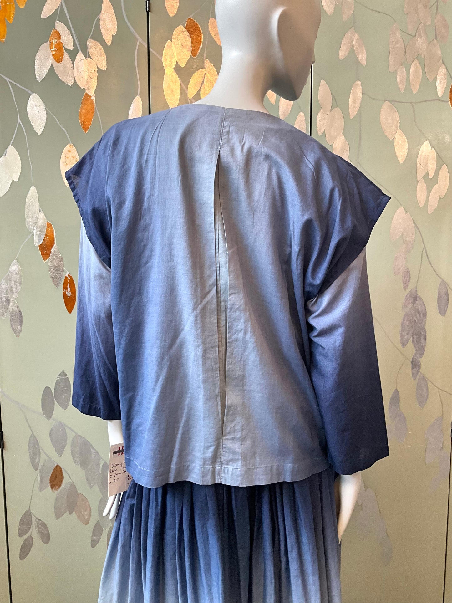 Vintage 1980s Issey Miyake 3 Piece Gradient Blue Cotton Culottes Set, XS