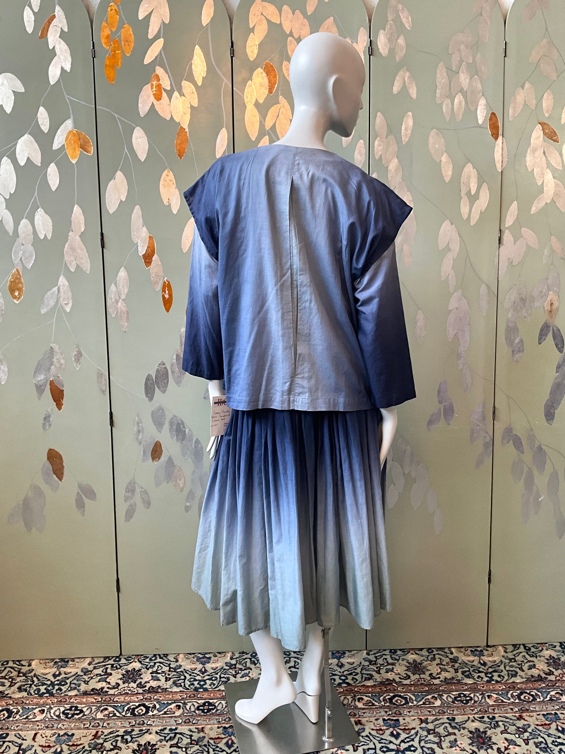 Vintage 1980s Issey Miyake 3 Piece Gradient Blue Cotton Culottes Set, XS