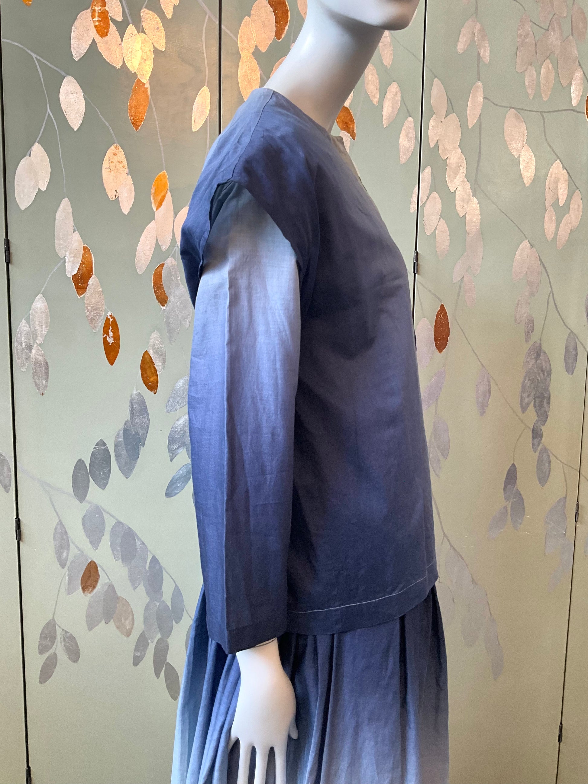 Vintage 1980s Issey Miyake 3 Piece Gradient Blue Cotton Culottes Set, XS
