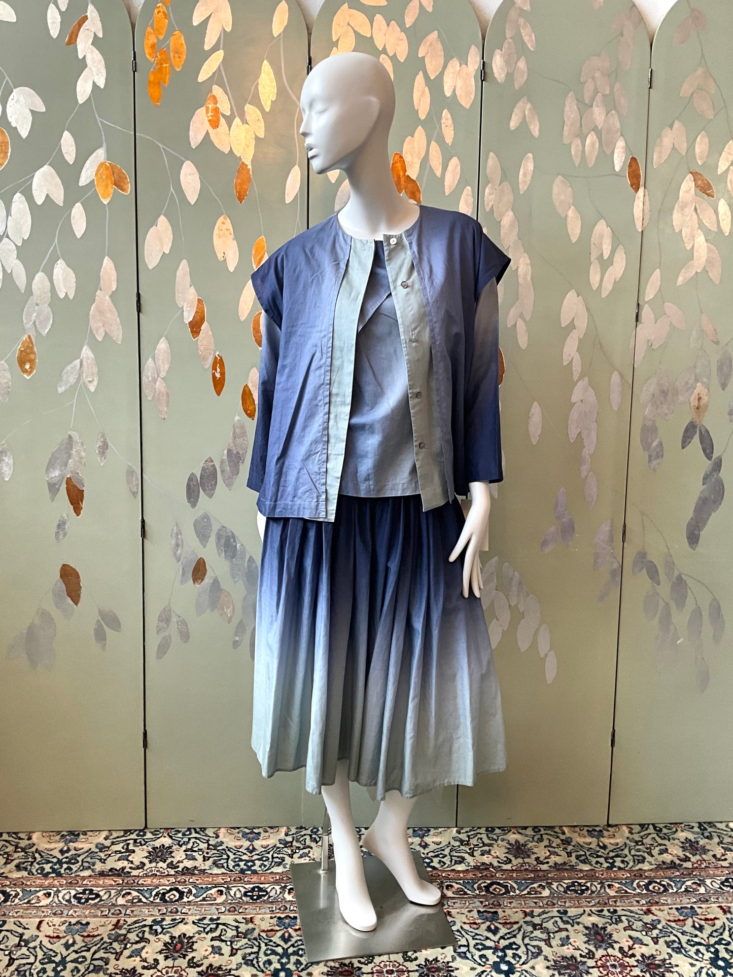 Vintage 1980s Issey Miyake 3 Piece Gradient Blue Cotton Culottes Set, XS